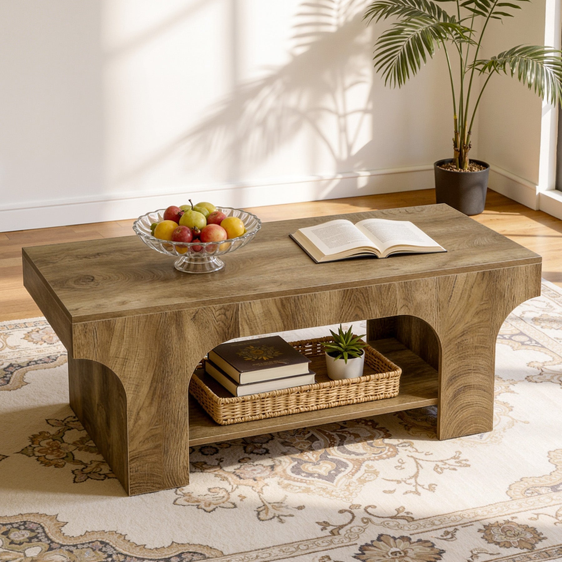 Tribesigns Table basse rectangulaire 120 cm, Table de salon moderne à 2 niveaux avec rangement