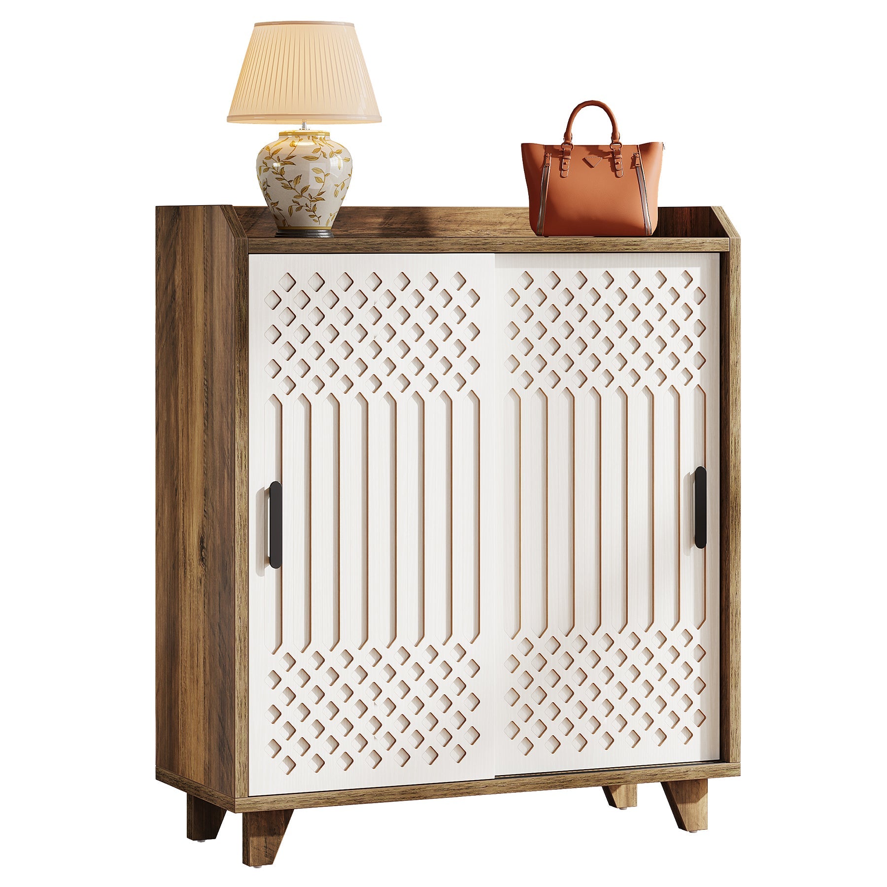 Tribesigns Meuble à chaussures en bois avec portes coulissantes, Organisateur de chaussures moderne pour l'entrée