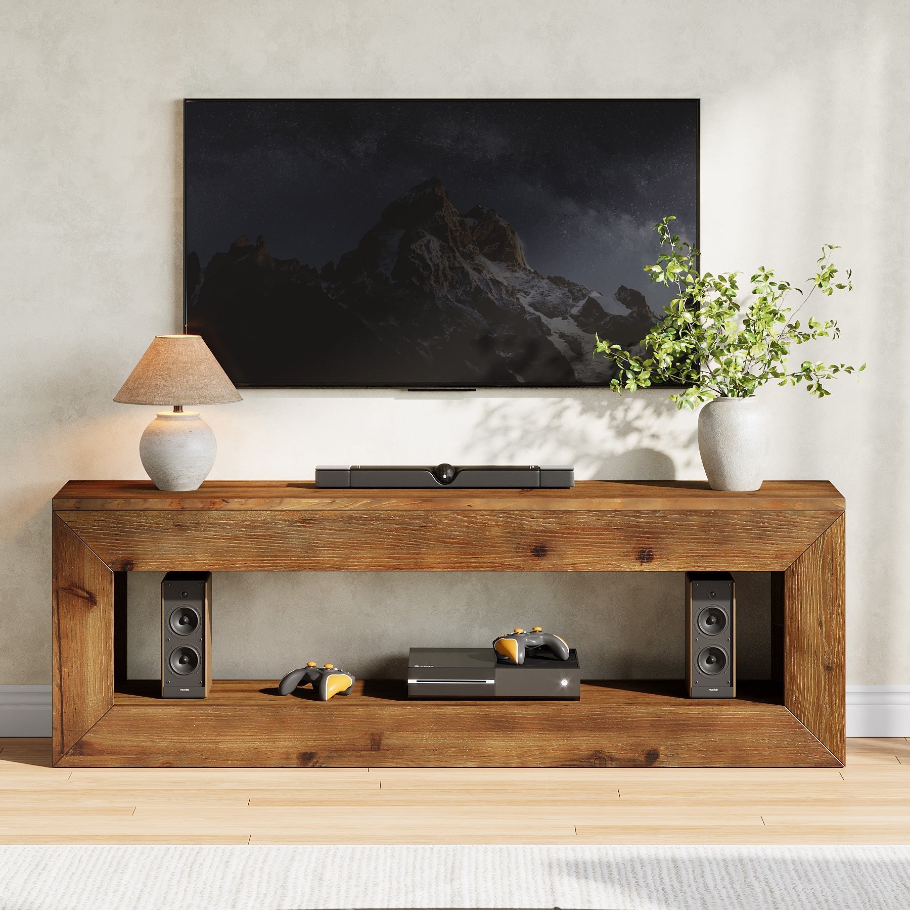 Tribesigns Meuble TV 120 cm en bois massif avec rangement, Meuble bas rustique pour équipement multimédia