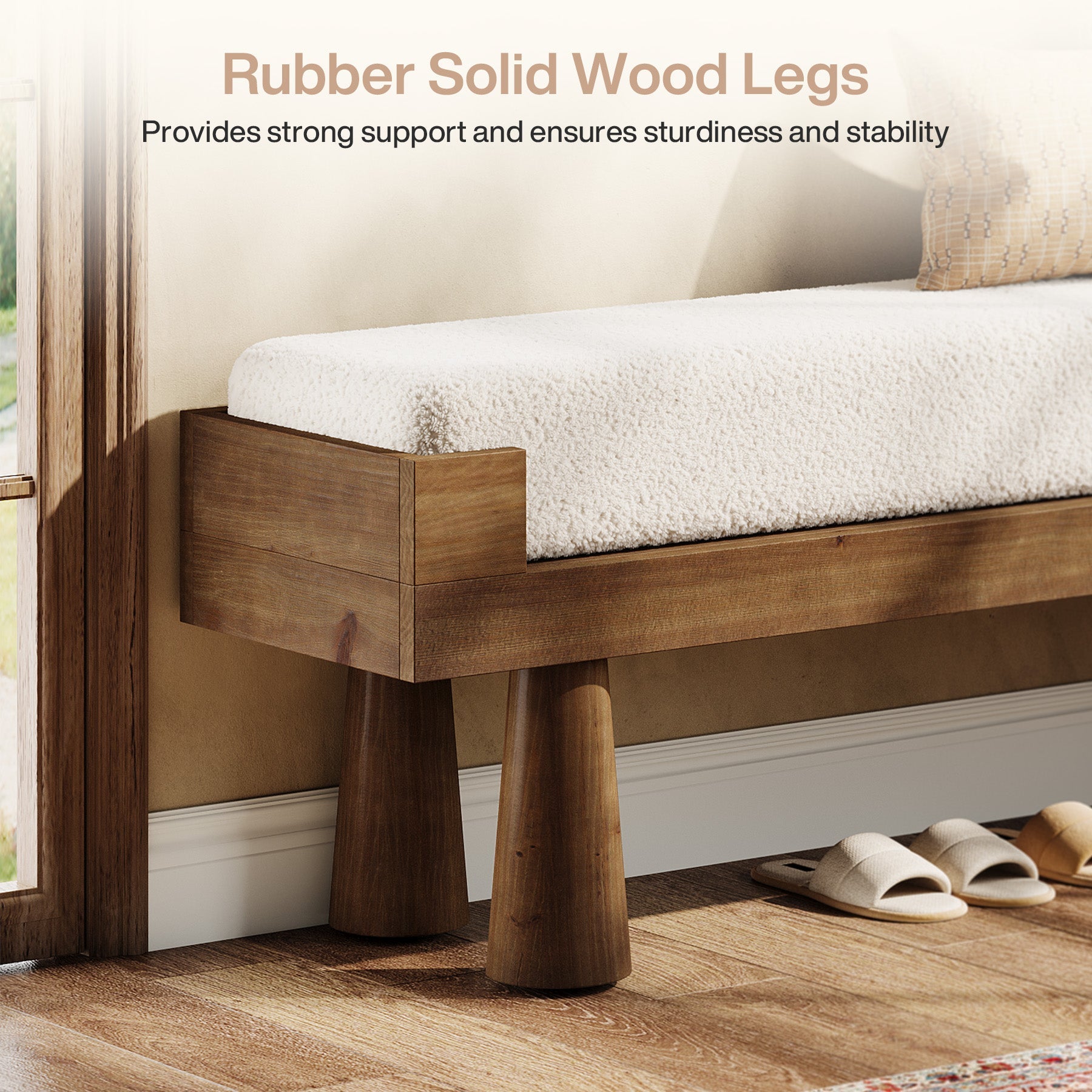 Tribesigns Banc rembourré avec pieds en bois massif, Idéal pour un couloir une chambre ou une entrée dans un style mid-century