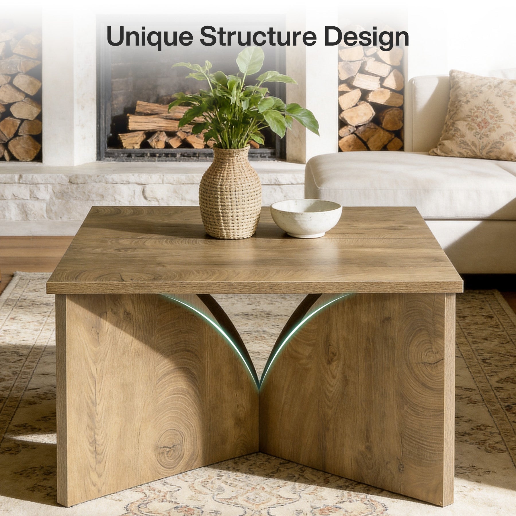 Tribesigns Petite table basse carrée (80 cm), Table d'appoint style ferme avec base robuste