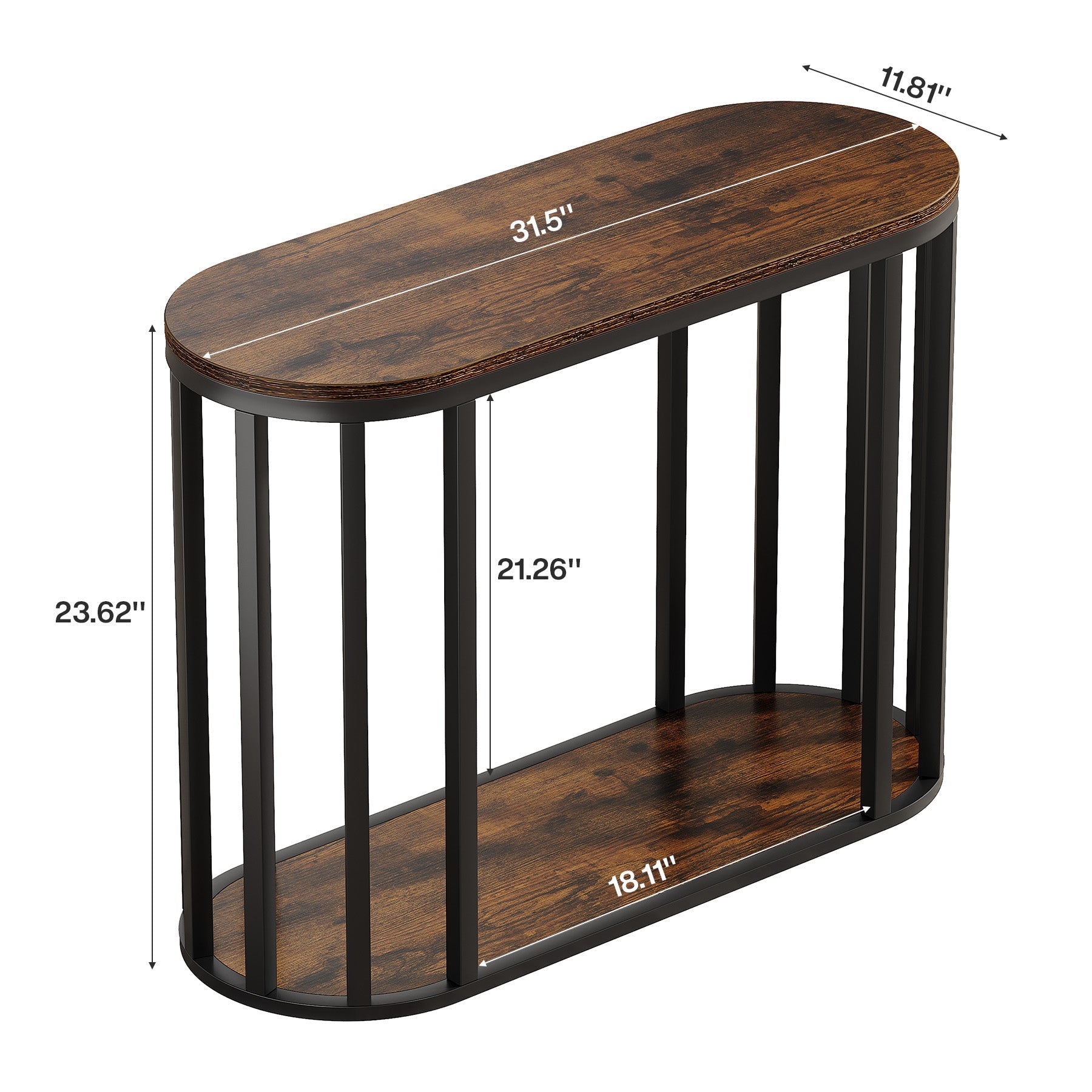 Tribesigns Table d'appoint étroite avec étagère, Table de chevet à deux niveaux de style industriel