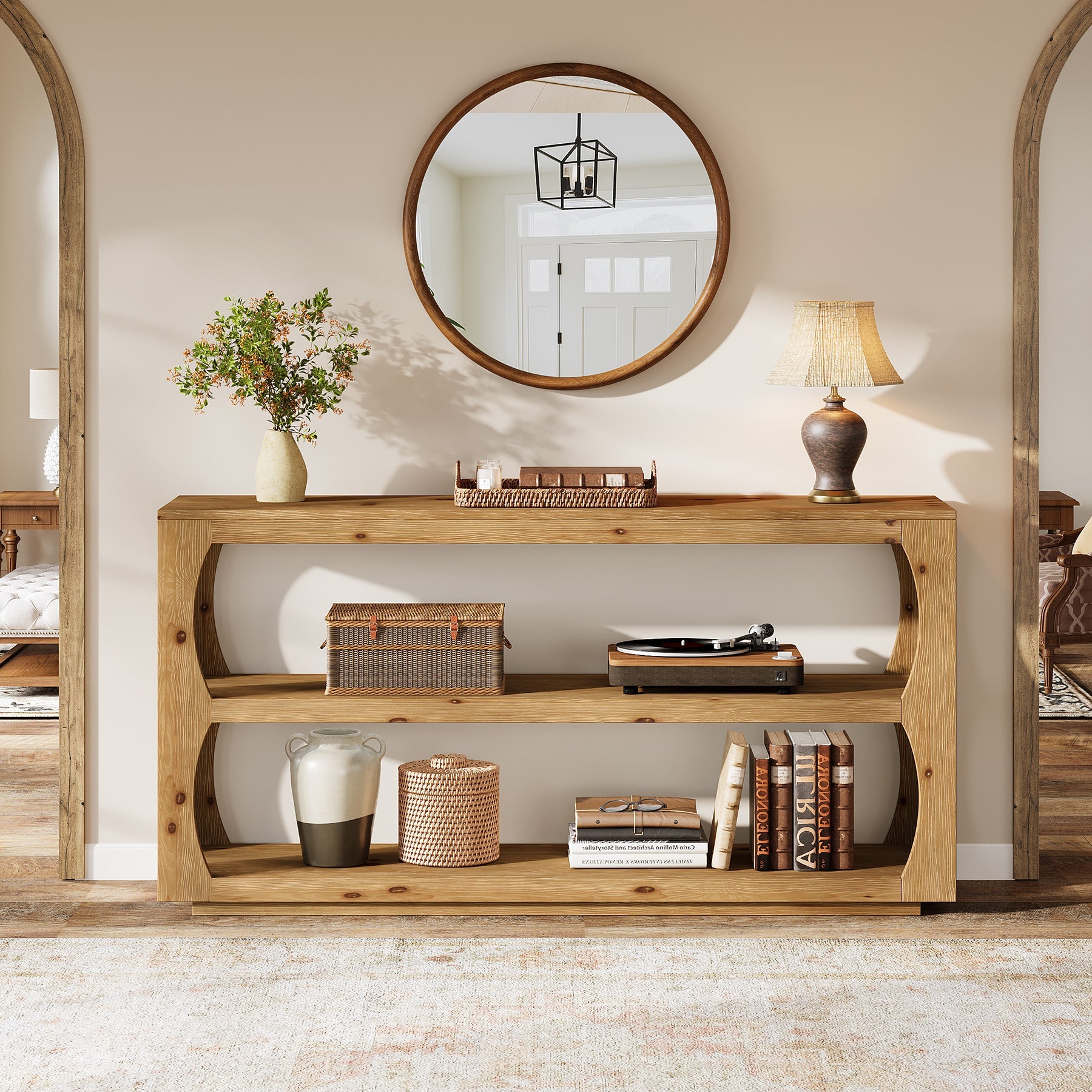 Tribesigns Console de 160 cm en sapin massif, Table d'entrée étroite à 3 étagères style champêtre
