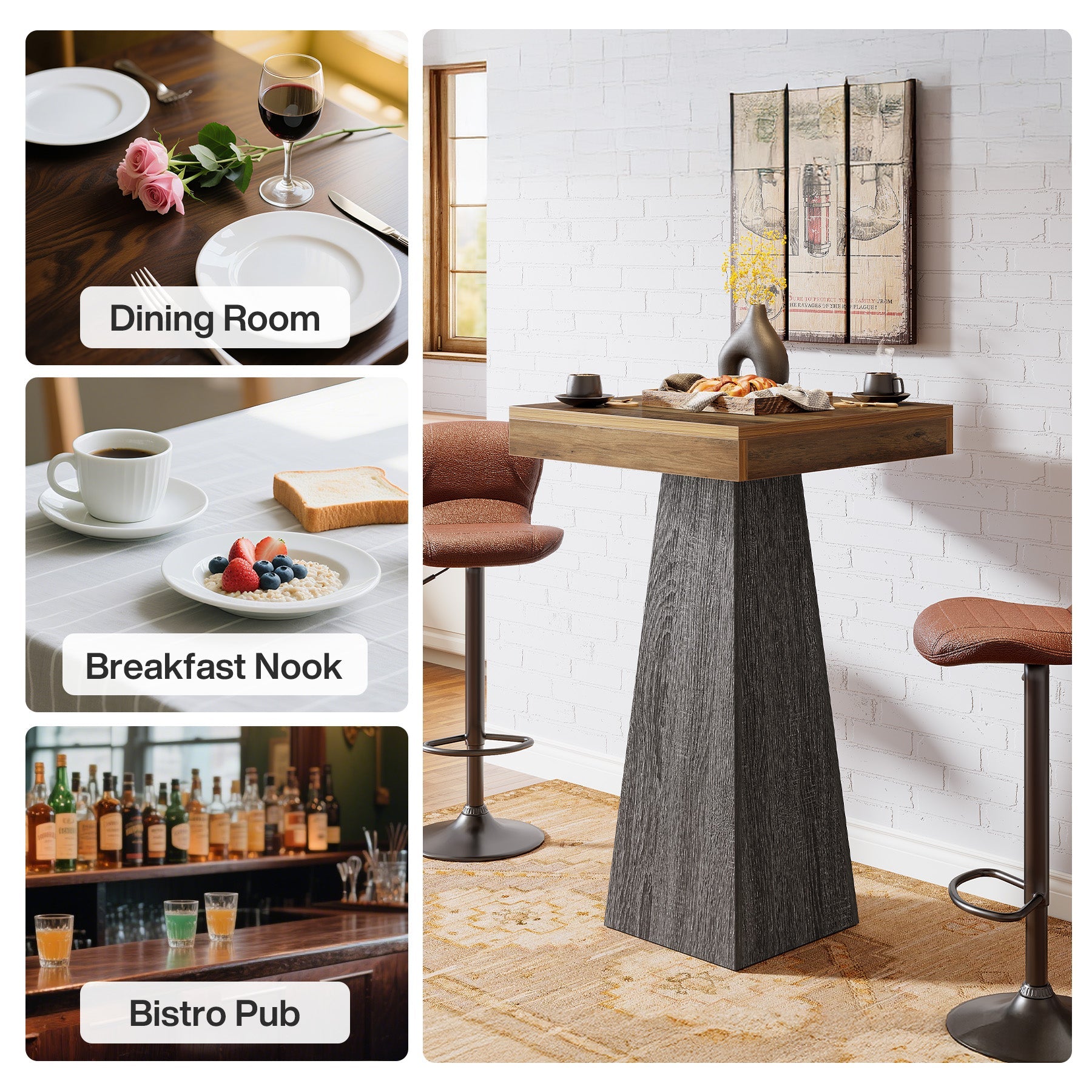 Tribesigns Table de bar de 102 cm de haut, Table carrée sur pied pour petits espaces avec base stable