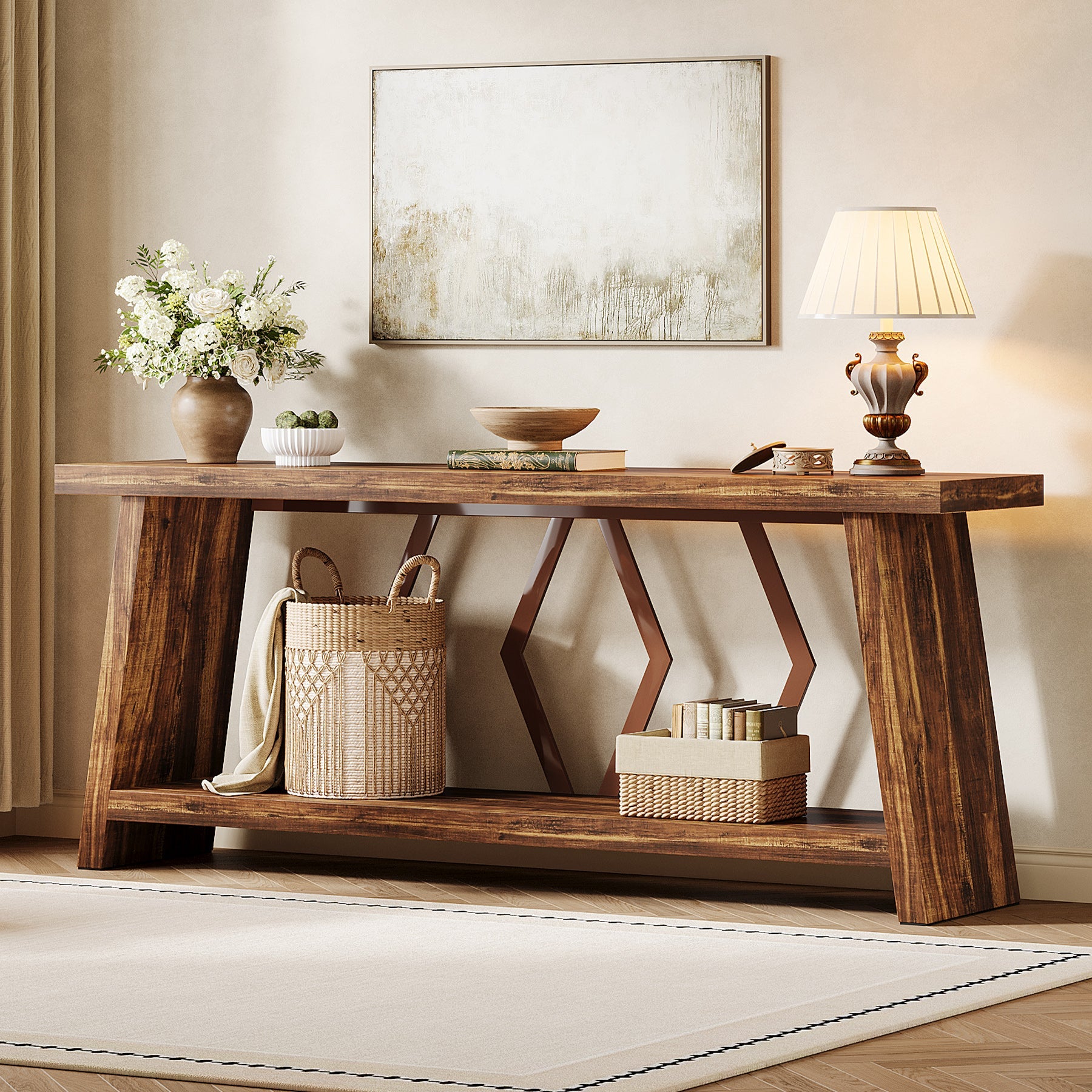Tribesigns Console extra-longue de 180 cm avec 2 étagères, Table d'appoint étroite pour salon et entrée