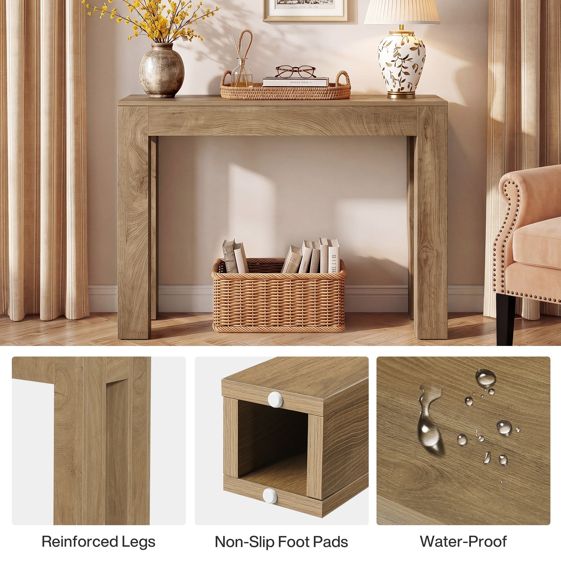 Tribesigns Console 105 cm style campagne, Table d'entrée étroite en bois pour canapé