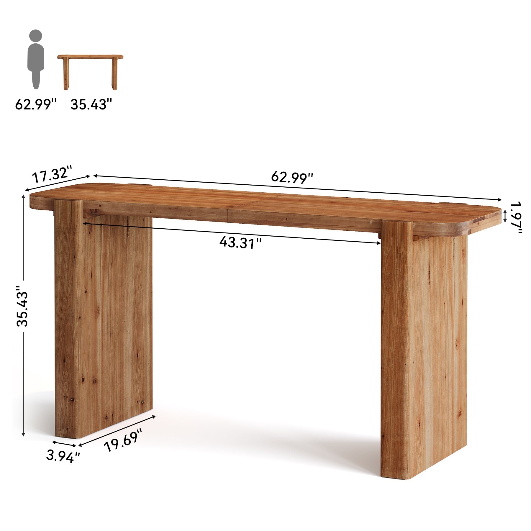 Tribesigns massief houten bartafel 160 cm, hoge tafel voor 4–6 personen, rechthoekige statafel in industriële stijl