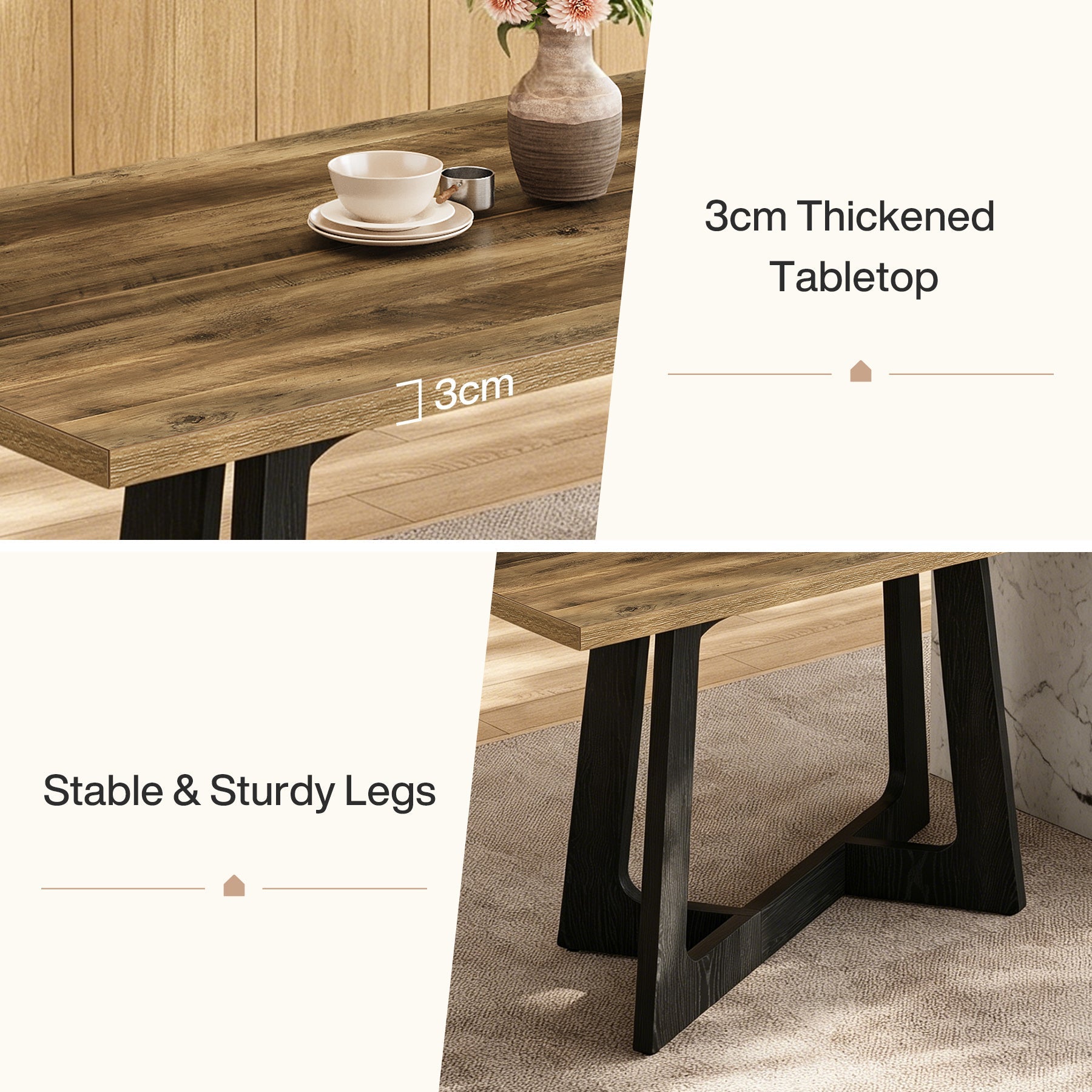 Tribesigns Table à manger 120 x 79 cm pour 2 à 4 personnes avec piètement robuste, Table de cuisine rustique idéale pour les petits espaces