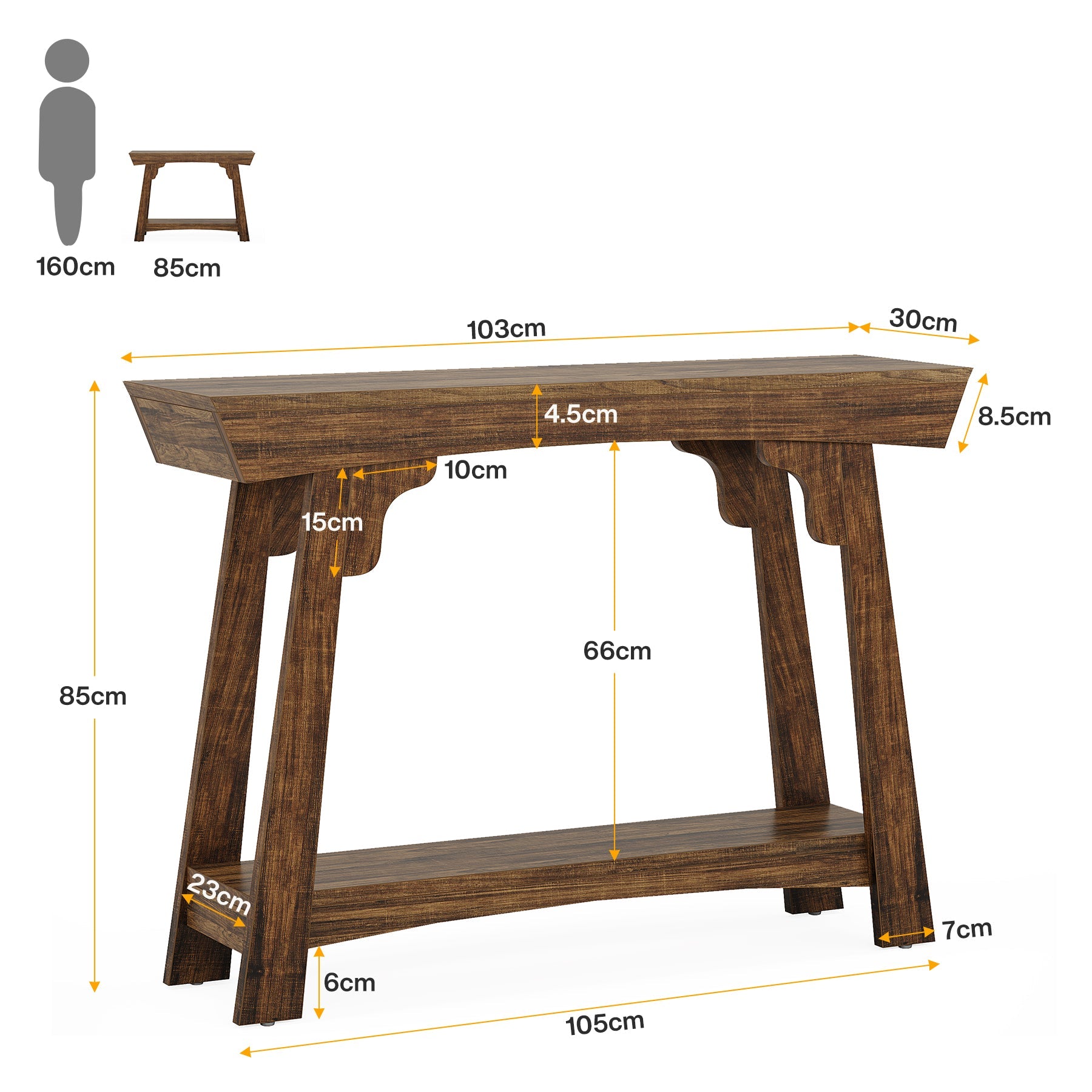 Tribesigns Table console, Table d'entrée étroite à 2 niveaux avec étagère