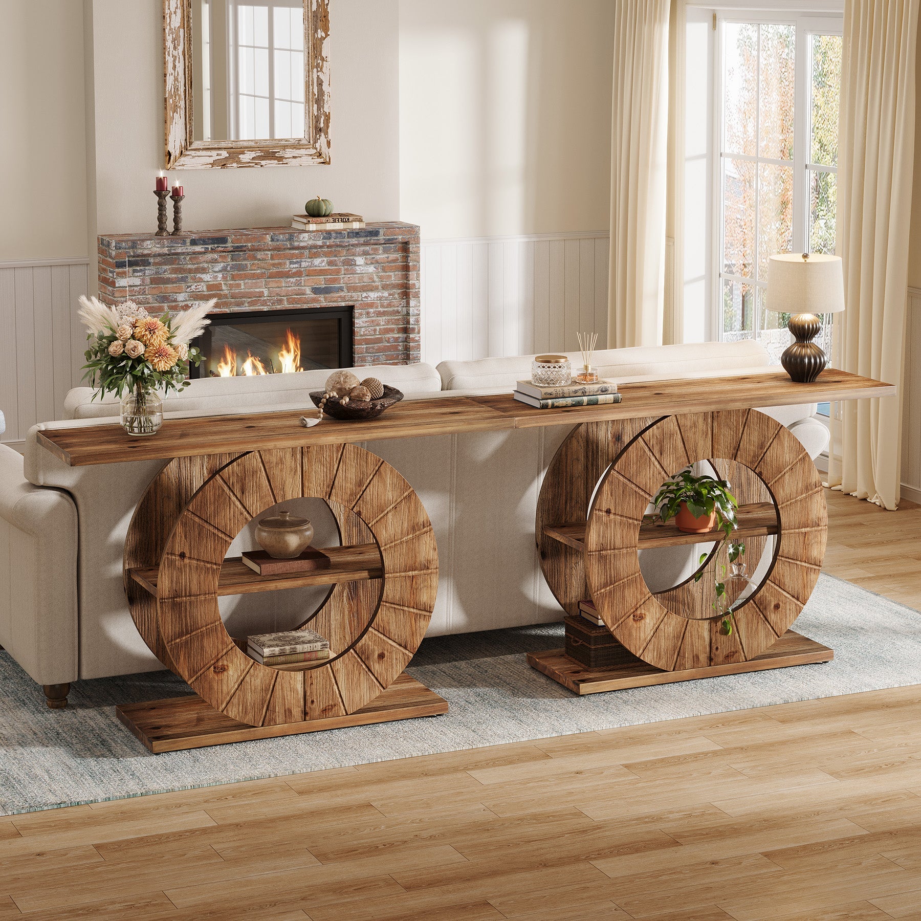 Tribesigns Console en bois massif de 105 cm avec 3 étagères, Console étroite de style champêtre