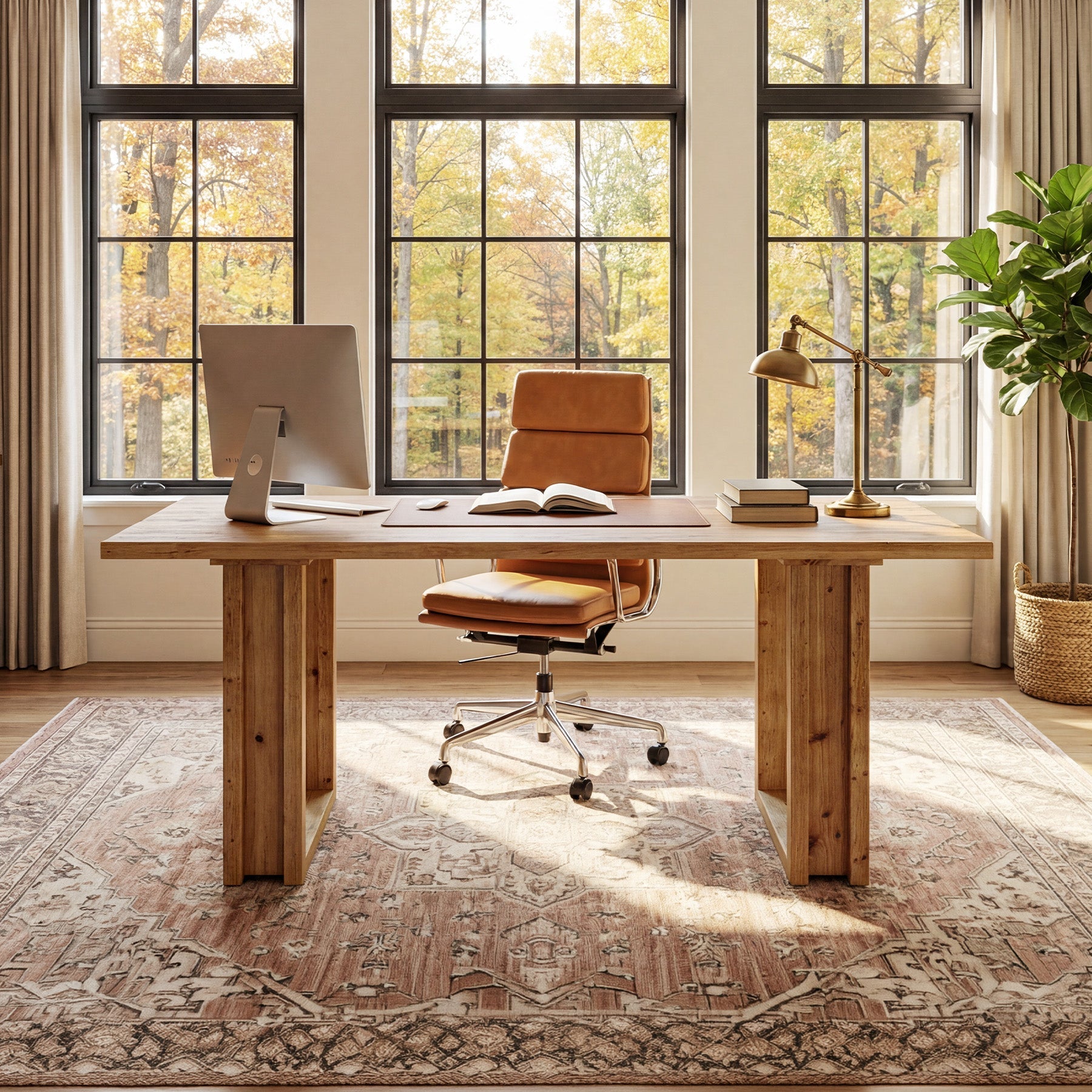 Bureau en bois massif de 160 cm, Grande table de bureau à domicile en bois de sapin Bureau de direction de style champêtre