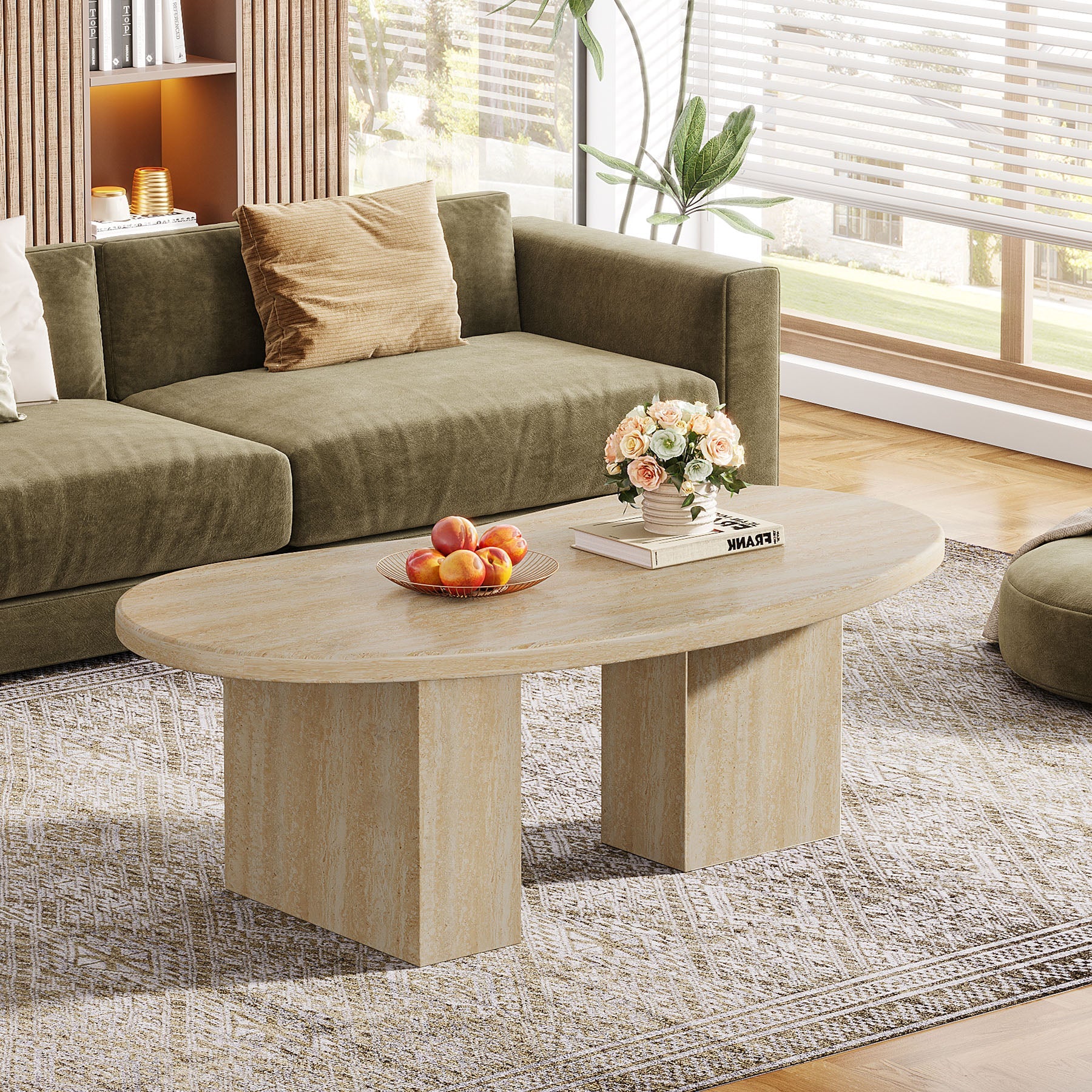 Tribesigns Table basse 115 cm, Table de cocktail ovale avec piédestal asymétrique