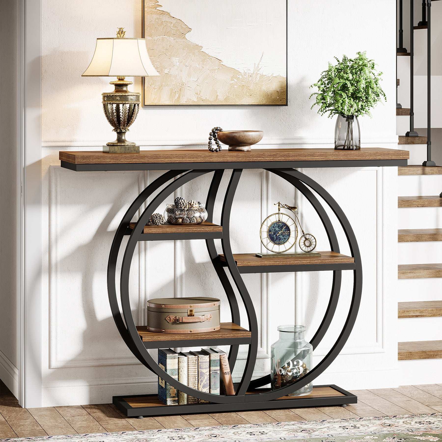 Tribesigns Console de 120 cm à 5 niveaux, Finition marron rustique table d'entrée étroite