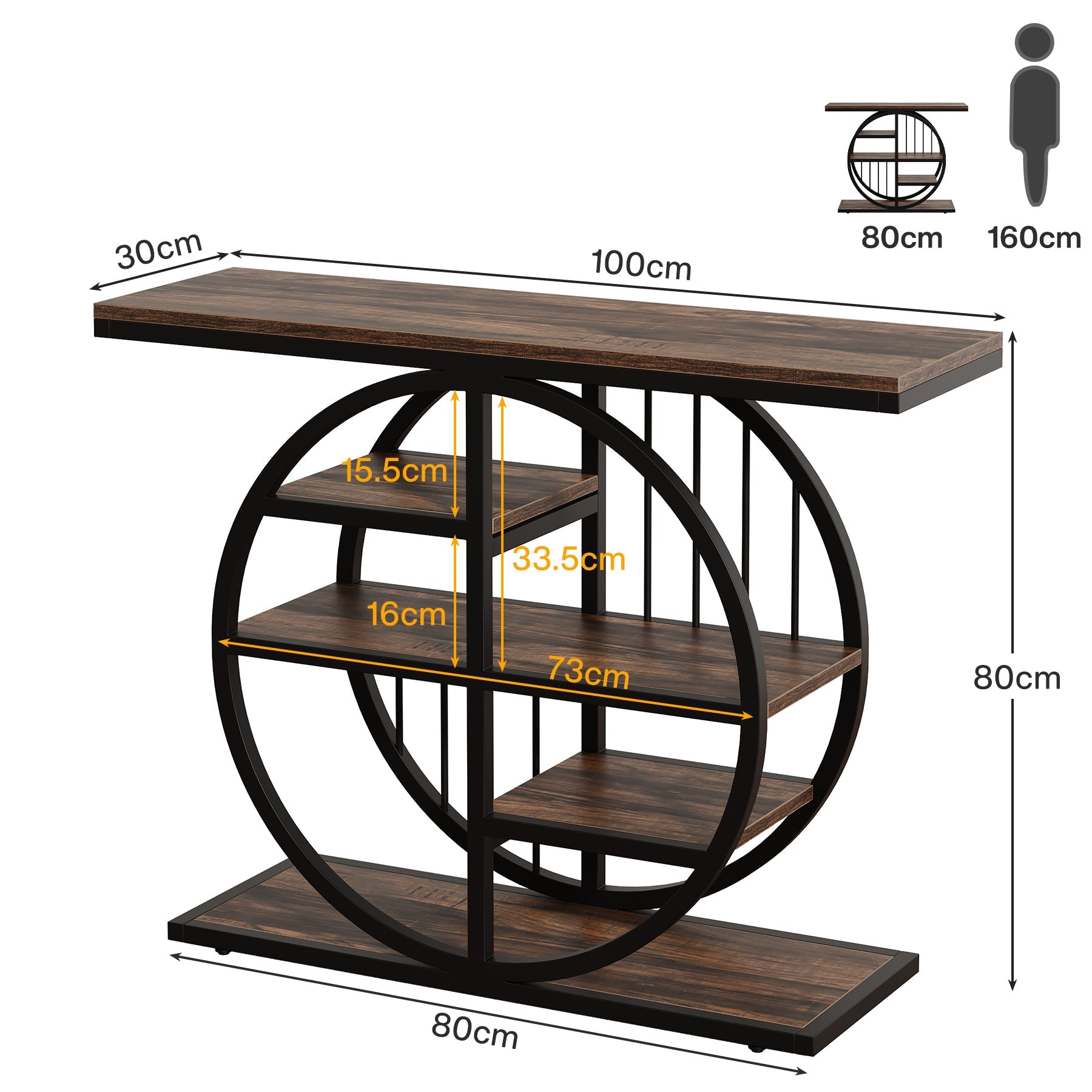 Tribesigns Table console, Table d'entrée à 5 niveaux Table de canapé avec base ronde