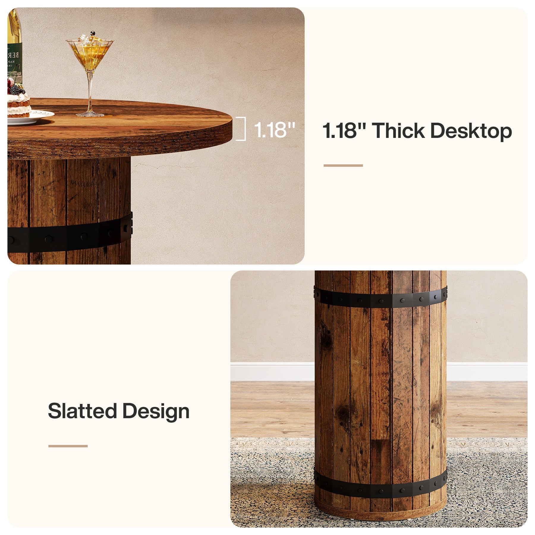 TribesignsTable de bar ronde  de 100 cm, Table bistro pour cuisine et salon