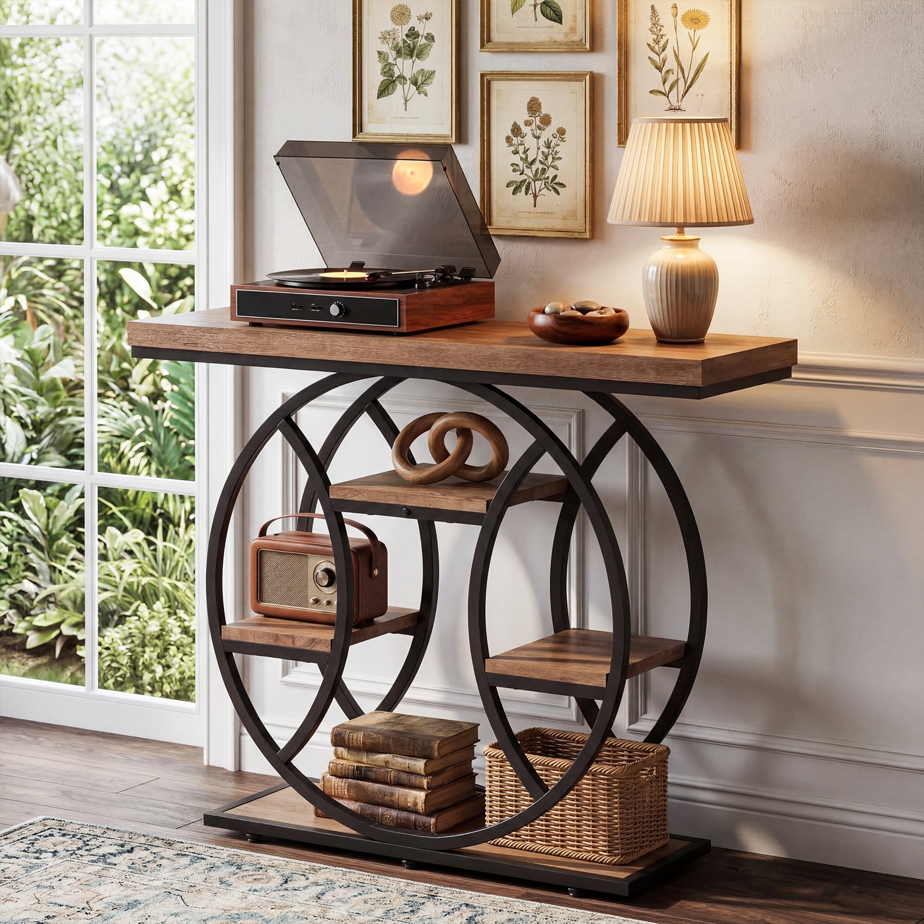 Tribesigns Console de 105 cm, Table d'appoint à 4 niveaux avec cadre rond