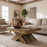 Table basse carrée 80 x 80 cm, Table de ferme en bois avec piètement en X pour salon et petits espaces 3