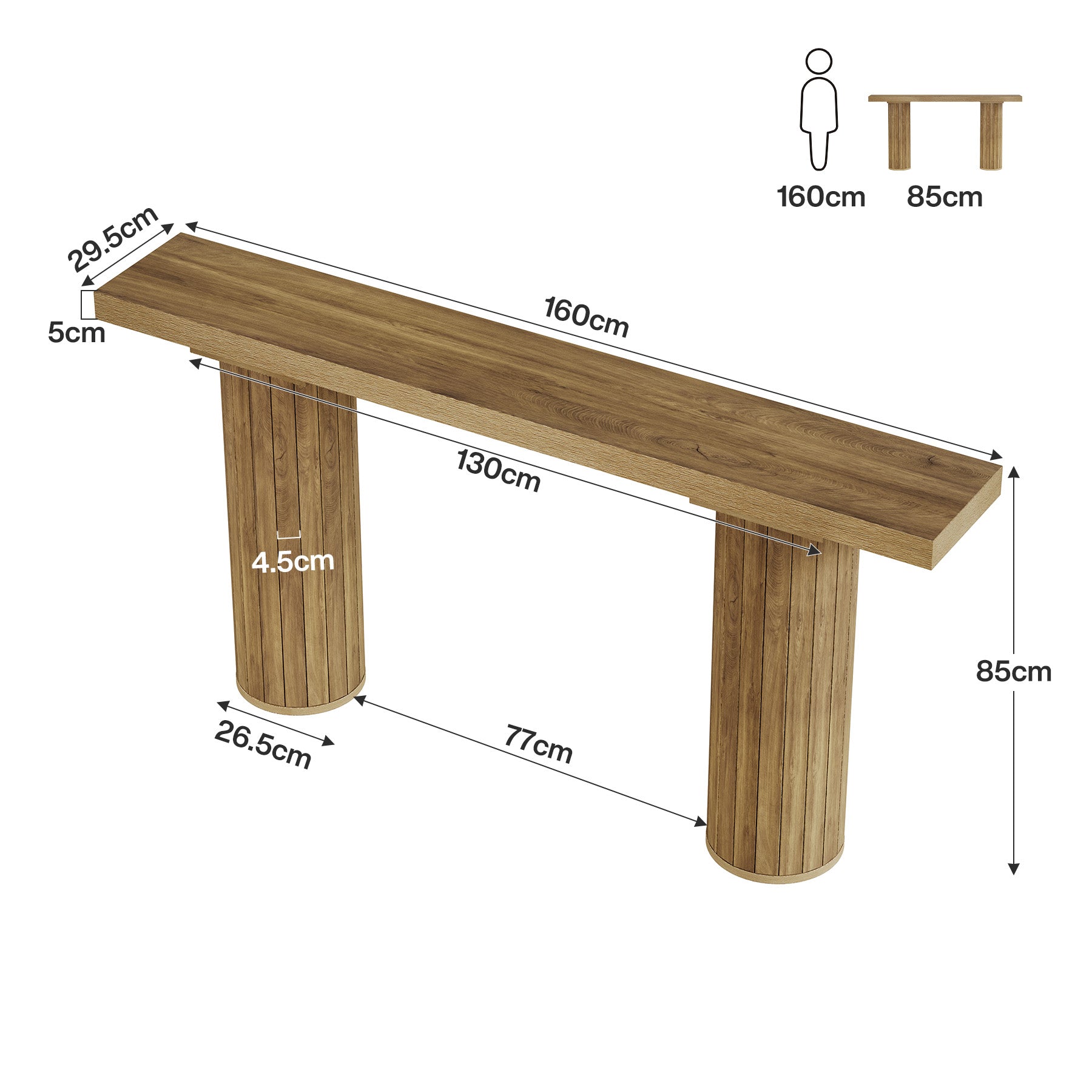 Tribesigns Table console de 160 cm, Table de canapé de style ferme avec pieds ronds