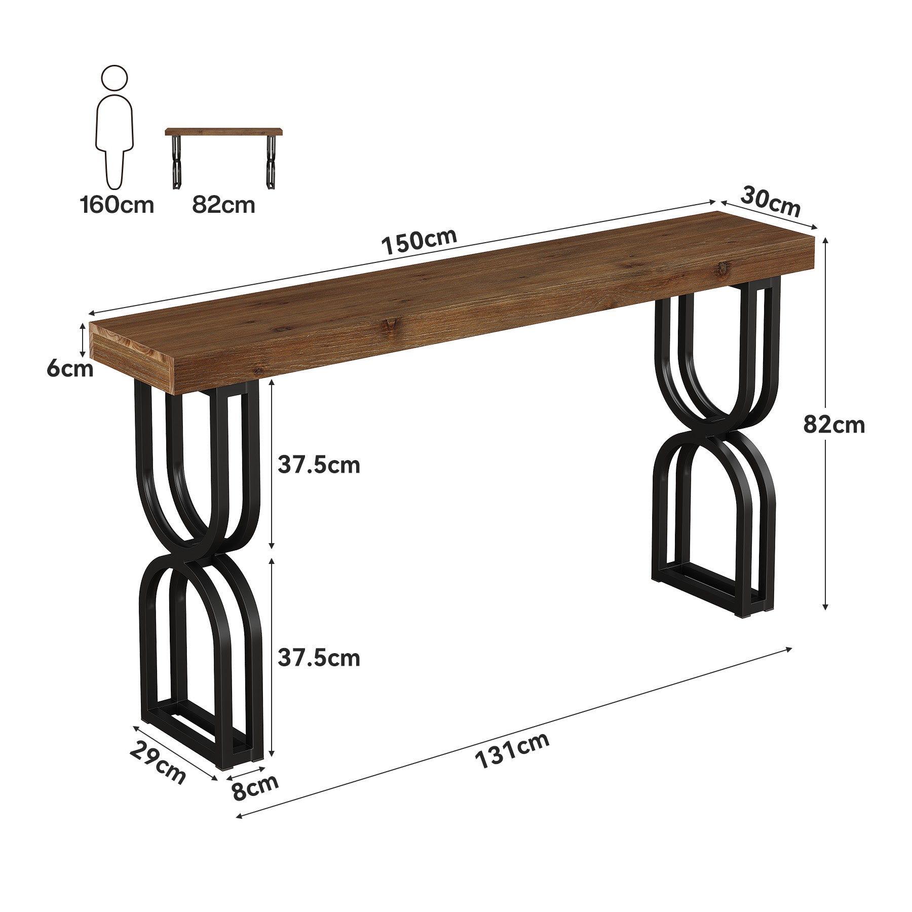 Tribesigns Console en bois massif de 150 cm, Pieds en métal en forme de U pour hall d'entrée