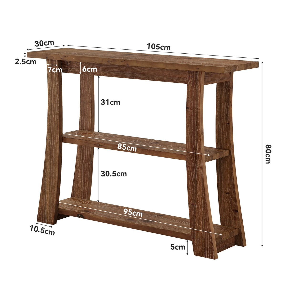 Tribesigns Table console en bois massif avec 3 étagères, Table d'entrée étroite de 105 cm