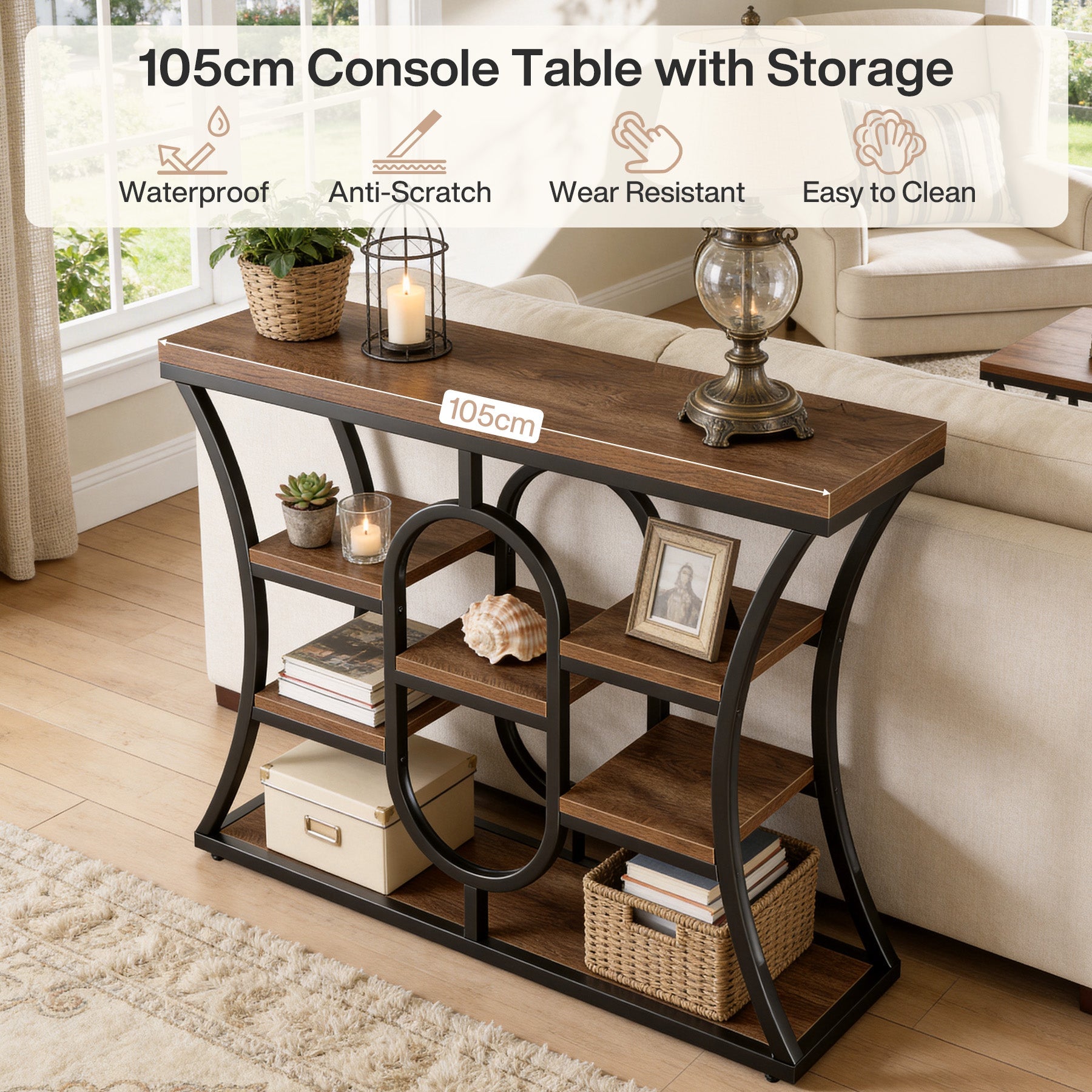Tribesigns Console étroite de 105 cm, Table d'appoint style industriel à 5 niveaux