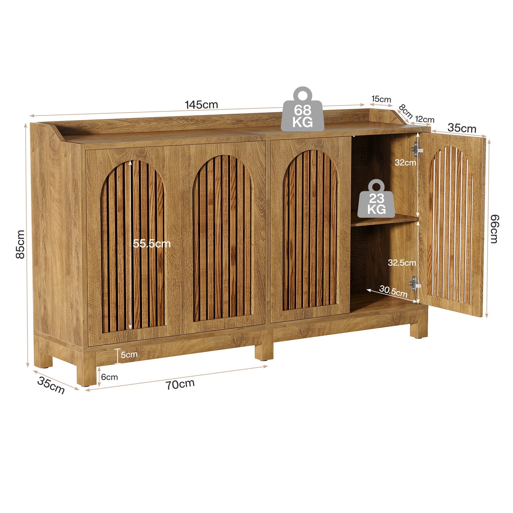 Tribesigns Dressoir 145 cm, Buffetkast met Deuren & Verstelbare Planken