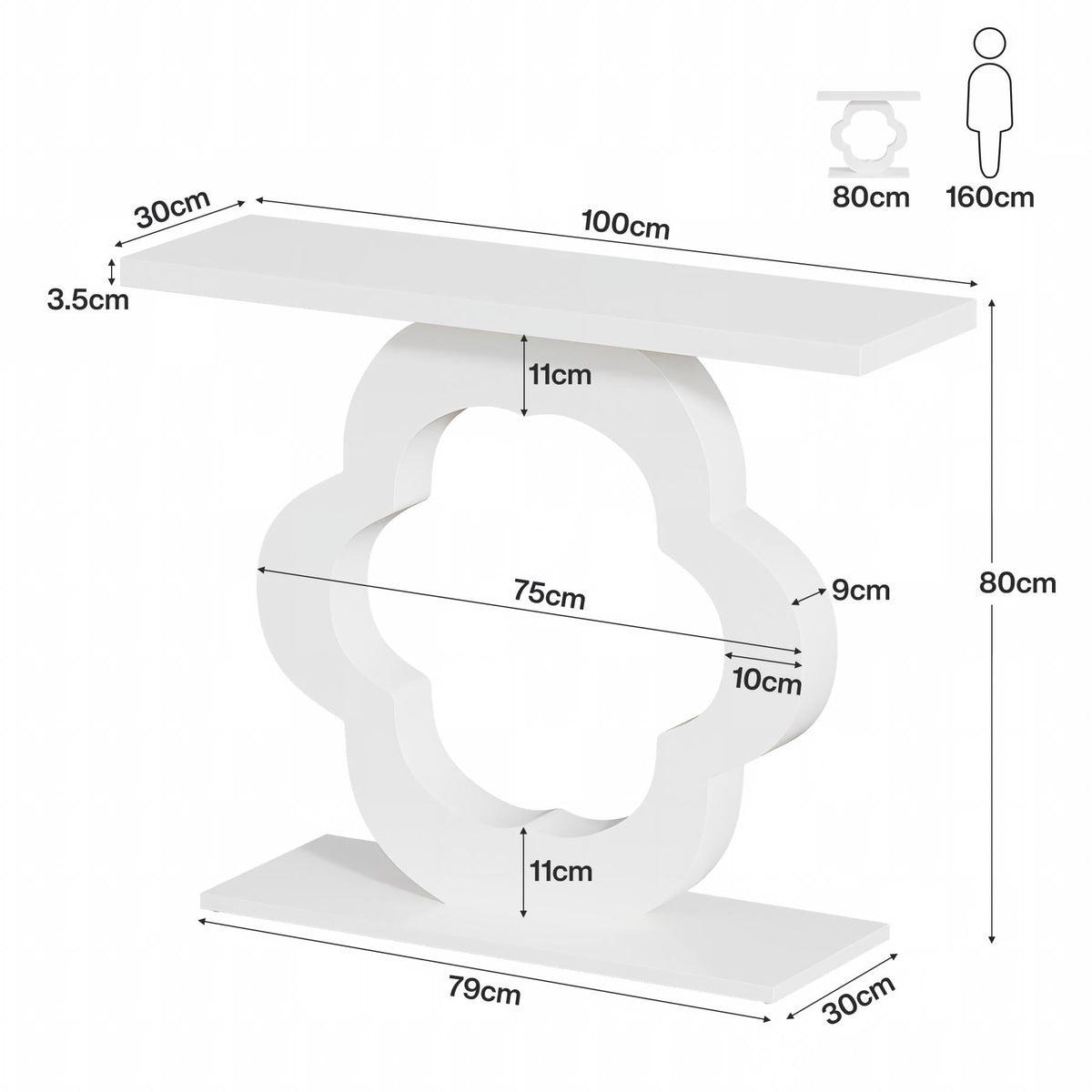 Tribesigns Table console 100 cm, Table d'entrée étroite blanc brillant, profondeur 30 cm