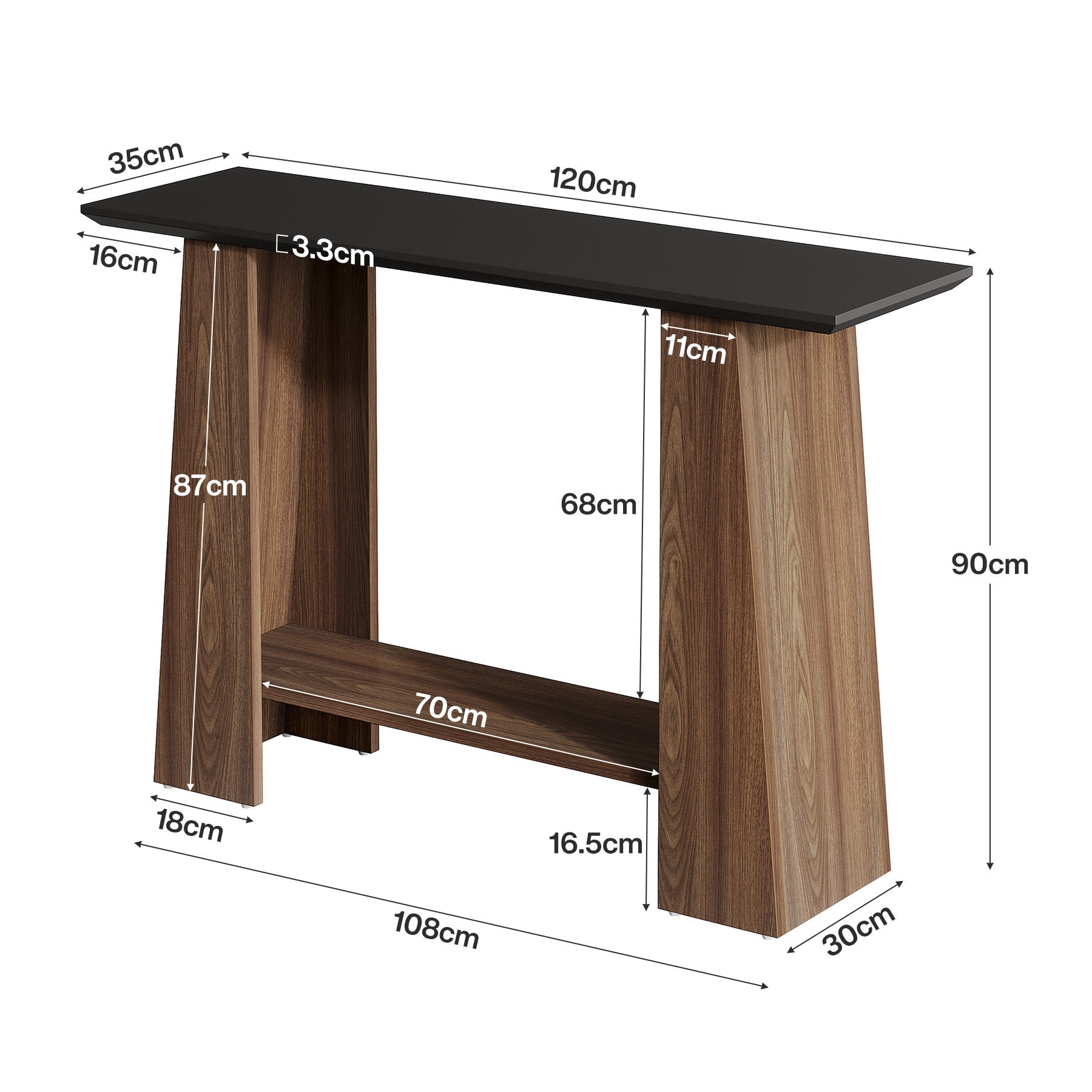 Tribesigns Console de 120 cm, Table d'entrée moderne à 2 niveaux du milieu du siècle en noir et noyer