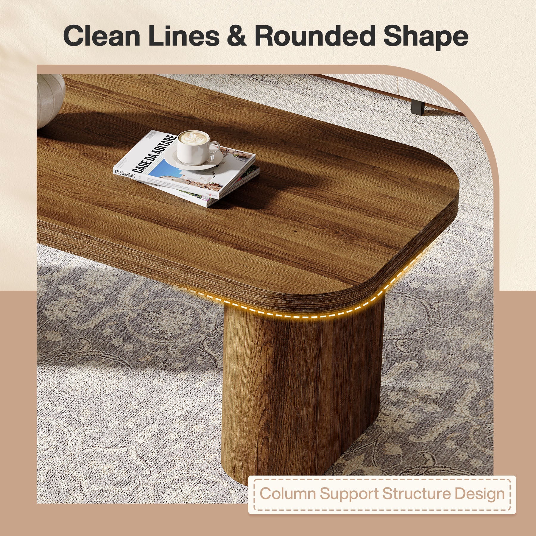 Table basse moderne de 120 cm, Table de salon robuste de style champêtre