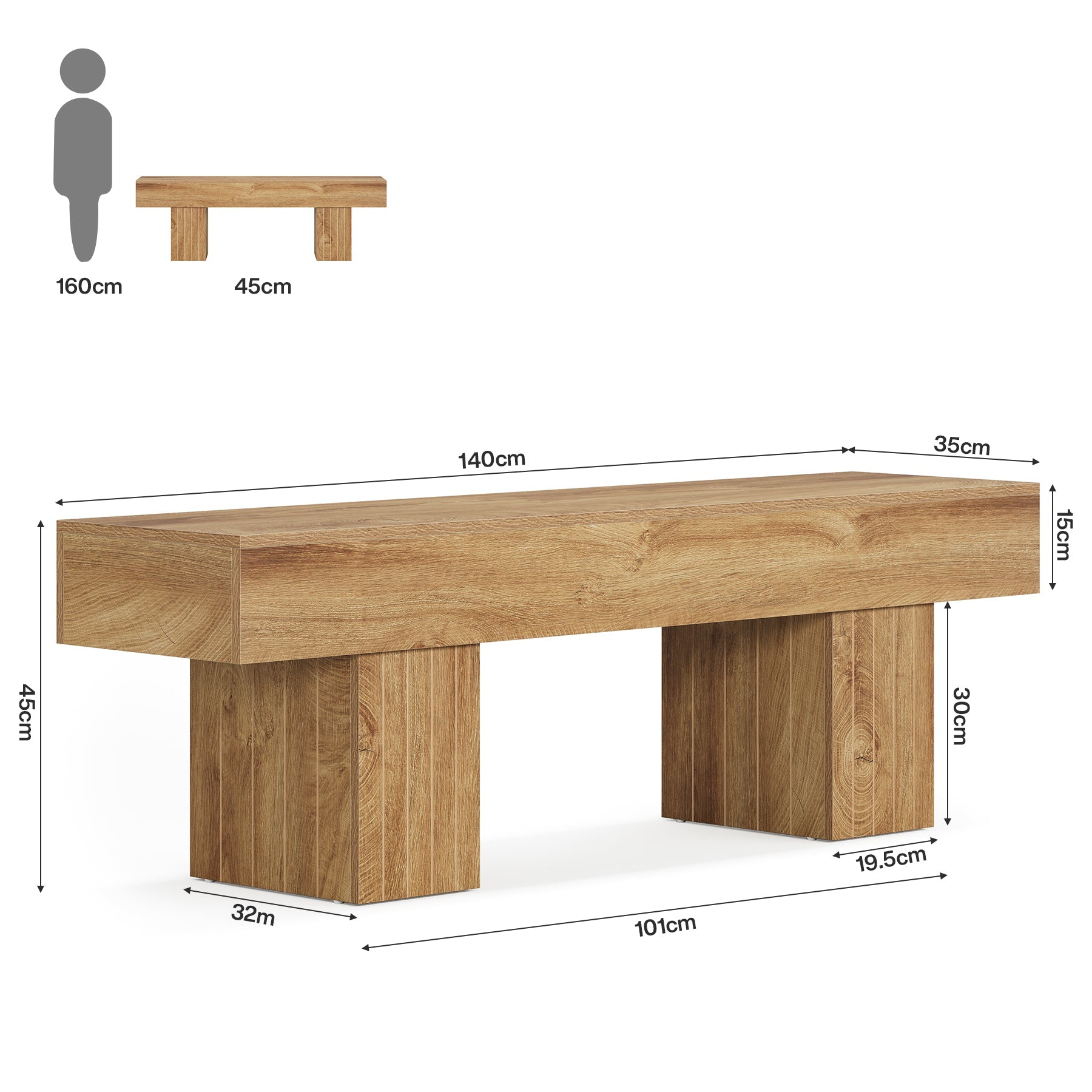 Tribesigns Banc de salle à manger en bois de 140 cm long banc de style campagnard