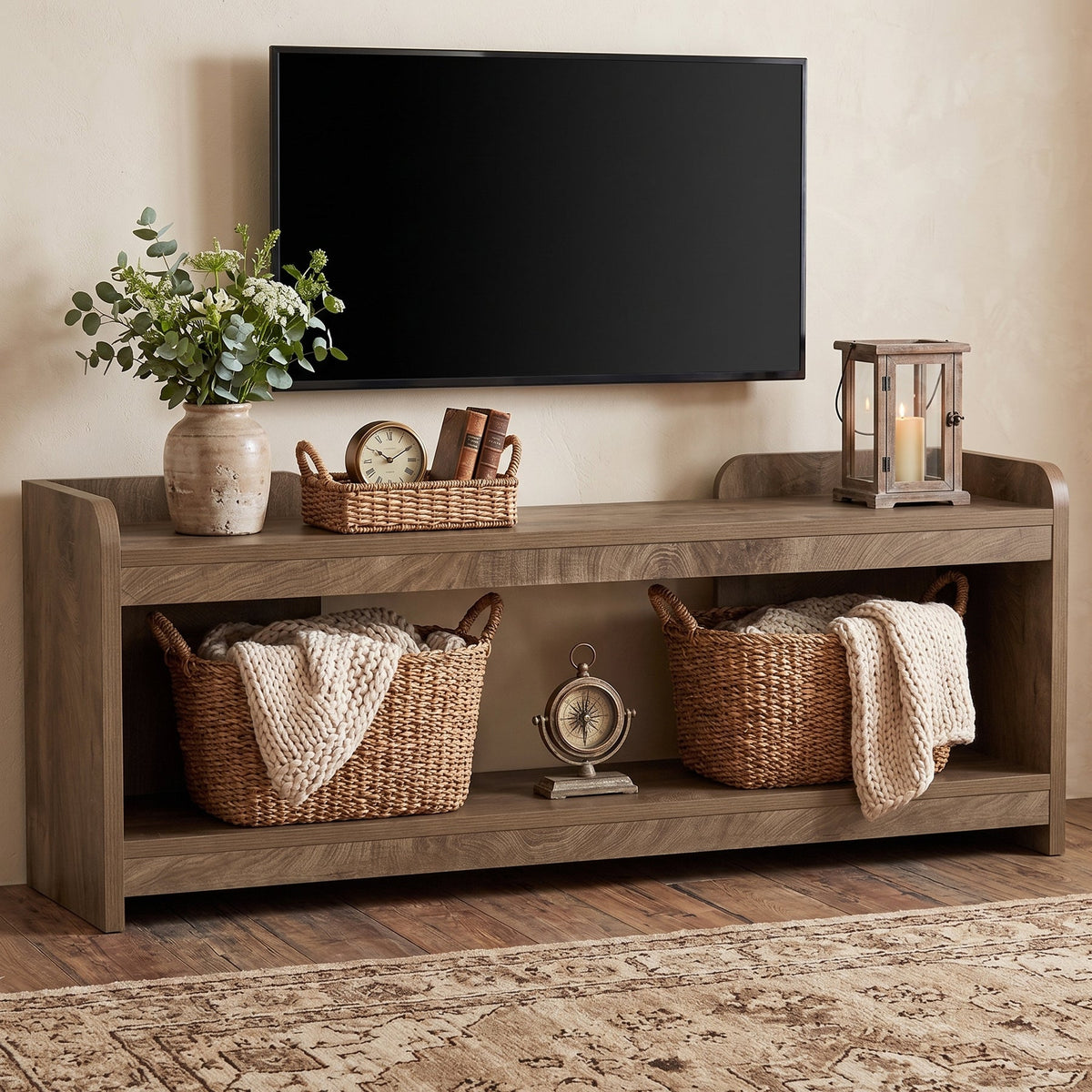Tribesigns Meuble TV bas de 160 cm pour téléviseurs jusqu'à 70 pouces, Meuble TV à 2 niveaux avec espace de rangement ouvert
