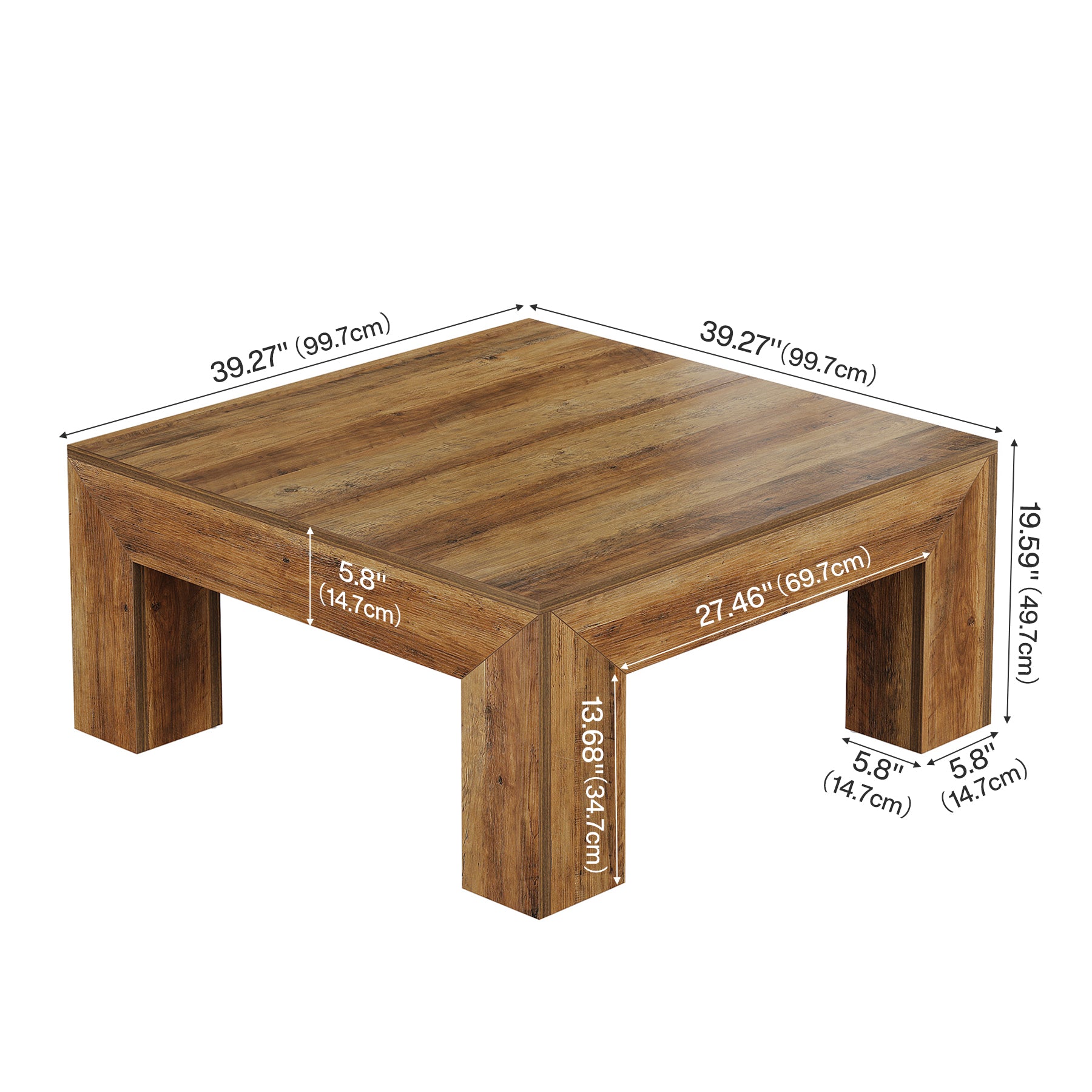 Tribesigns Table Basse Carrée pour Salon 100 x 100 x 50 cm, Table de Salon Bois Table d'appoint Farmhouse