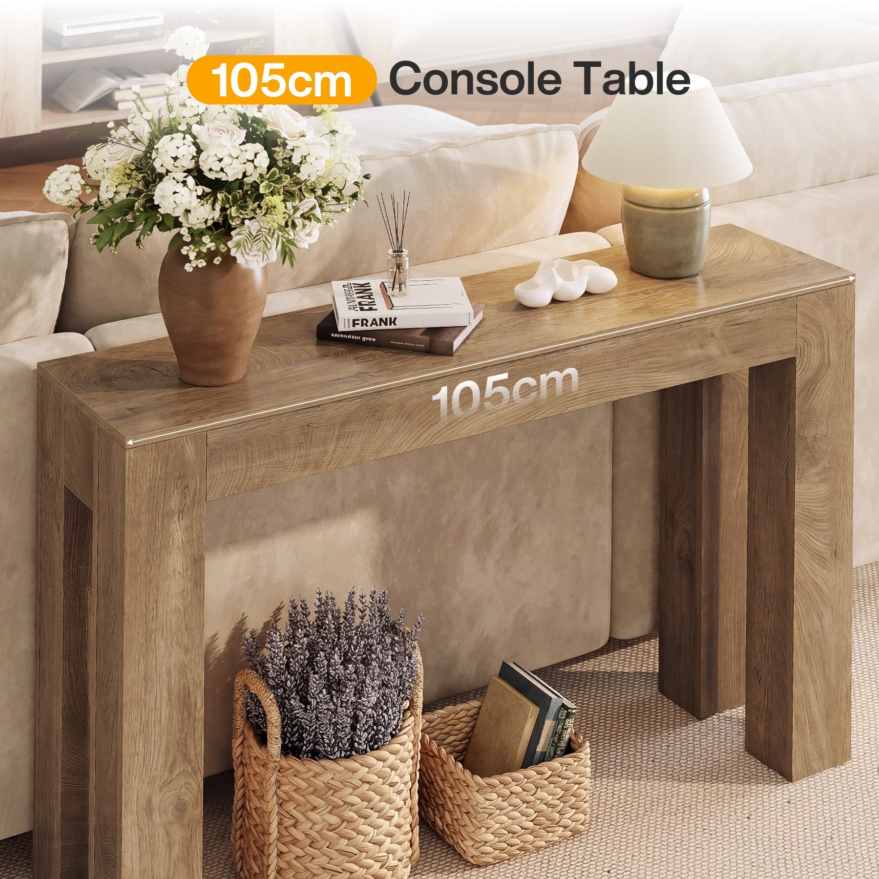 Tribesigns Console 105 cm style campagne, Table d'entrée étroite en bois pour canapé