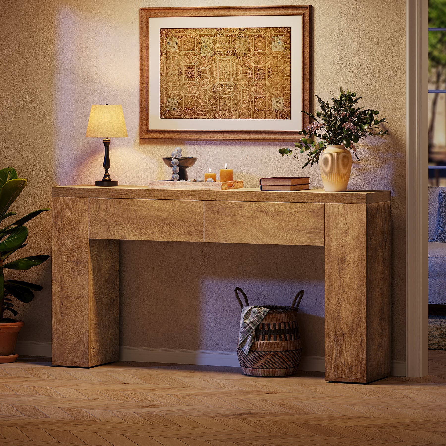 Tribesigns Table console 160 cm, Table basse d'entrée étroite avec 2 tiroirs