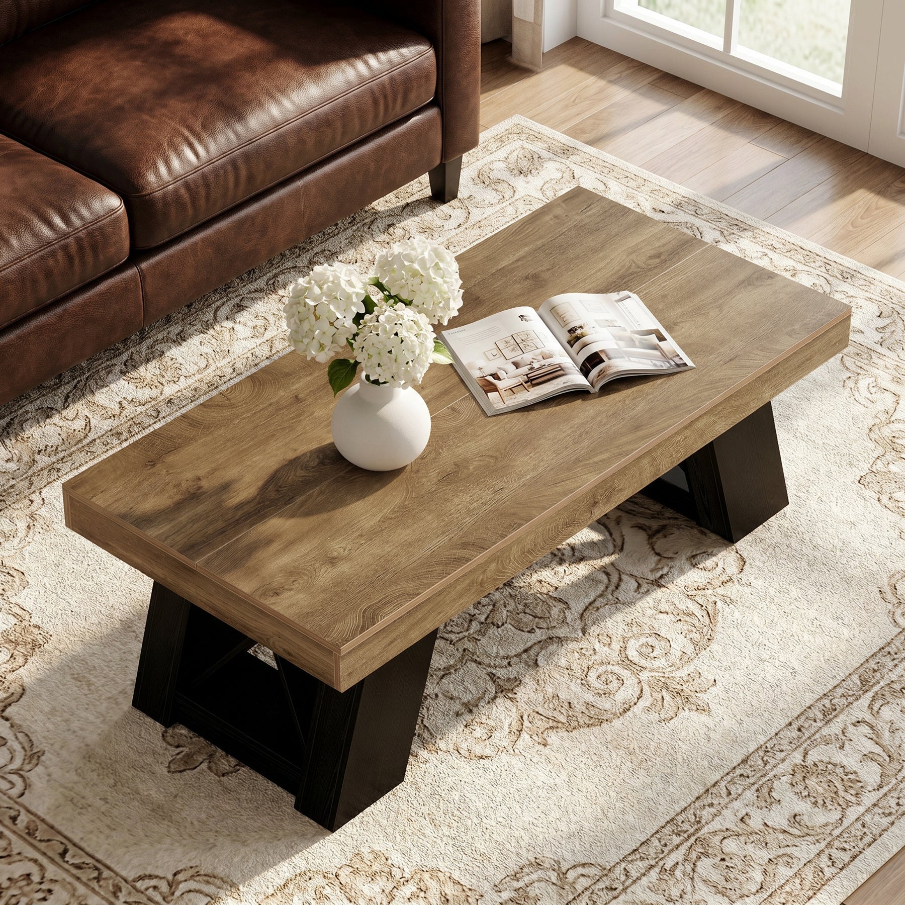Tribesigns Table basse de 140 cm en bois avec plateau épais et piètement en forme de X