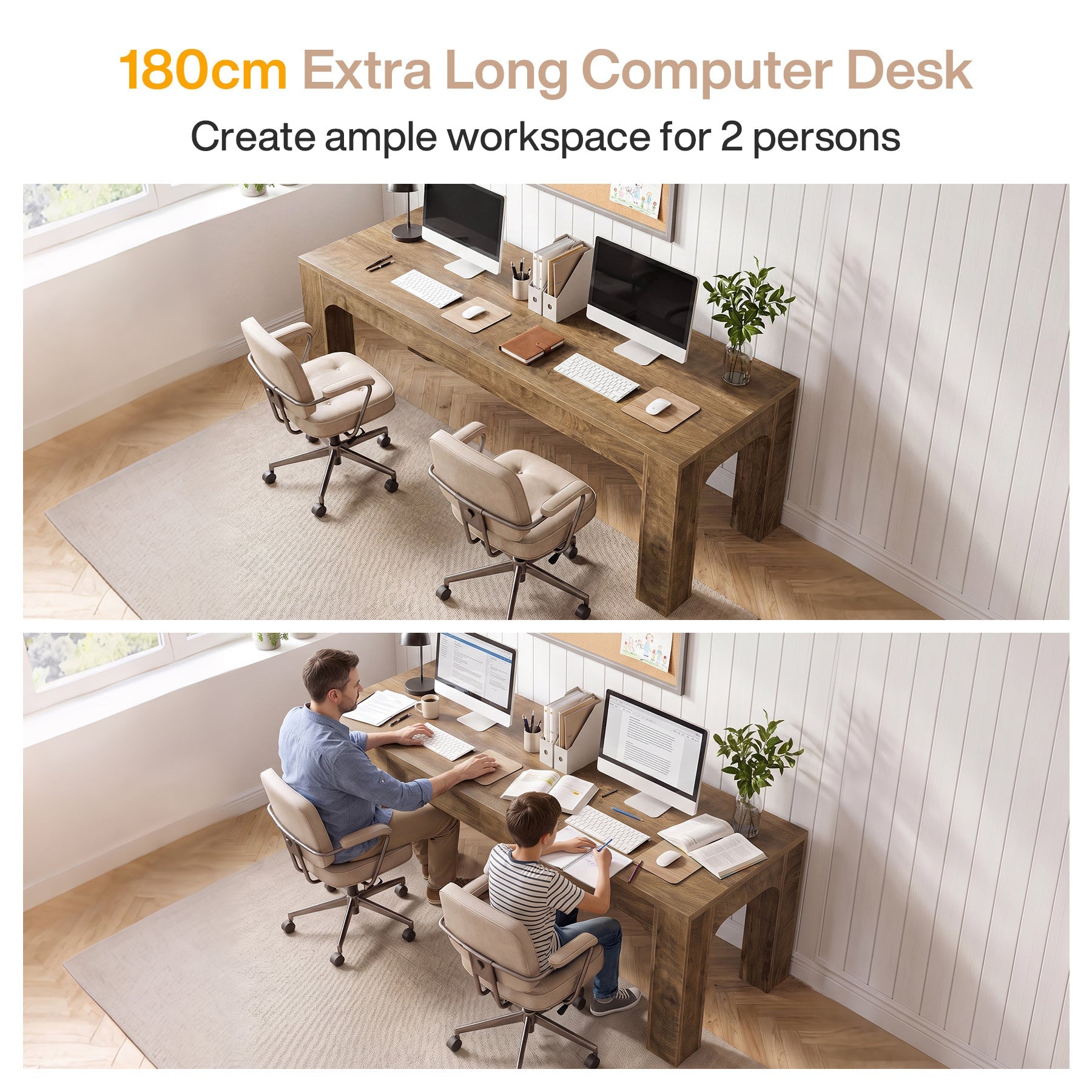 Bureau pour 2 personnes 180 cm, Bureau double pour bureau à domicile et bureau