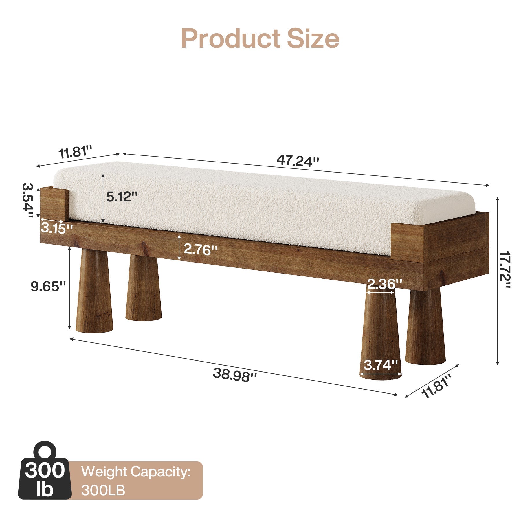 Tribesigns Banc rembourré avec pieds en bois massif, Idéal pour un couloir une chambre ou une entrée dans un style mid-century