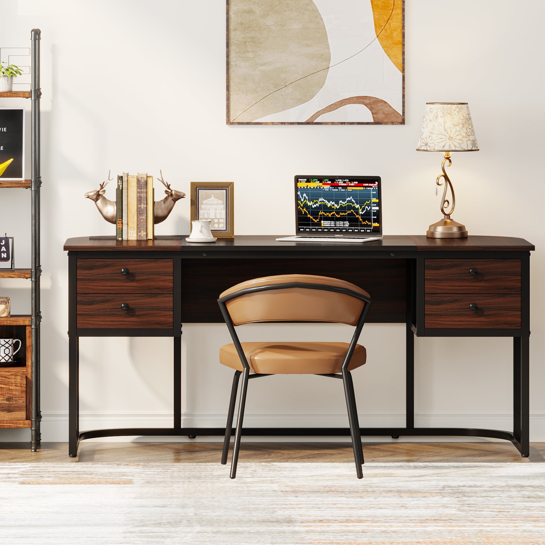 Tribesigns Bureau exécutif 160 cm, Bureau avec 4 tiroirs