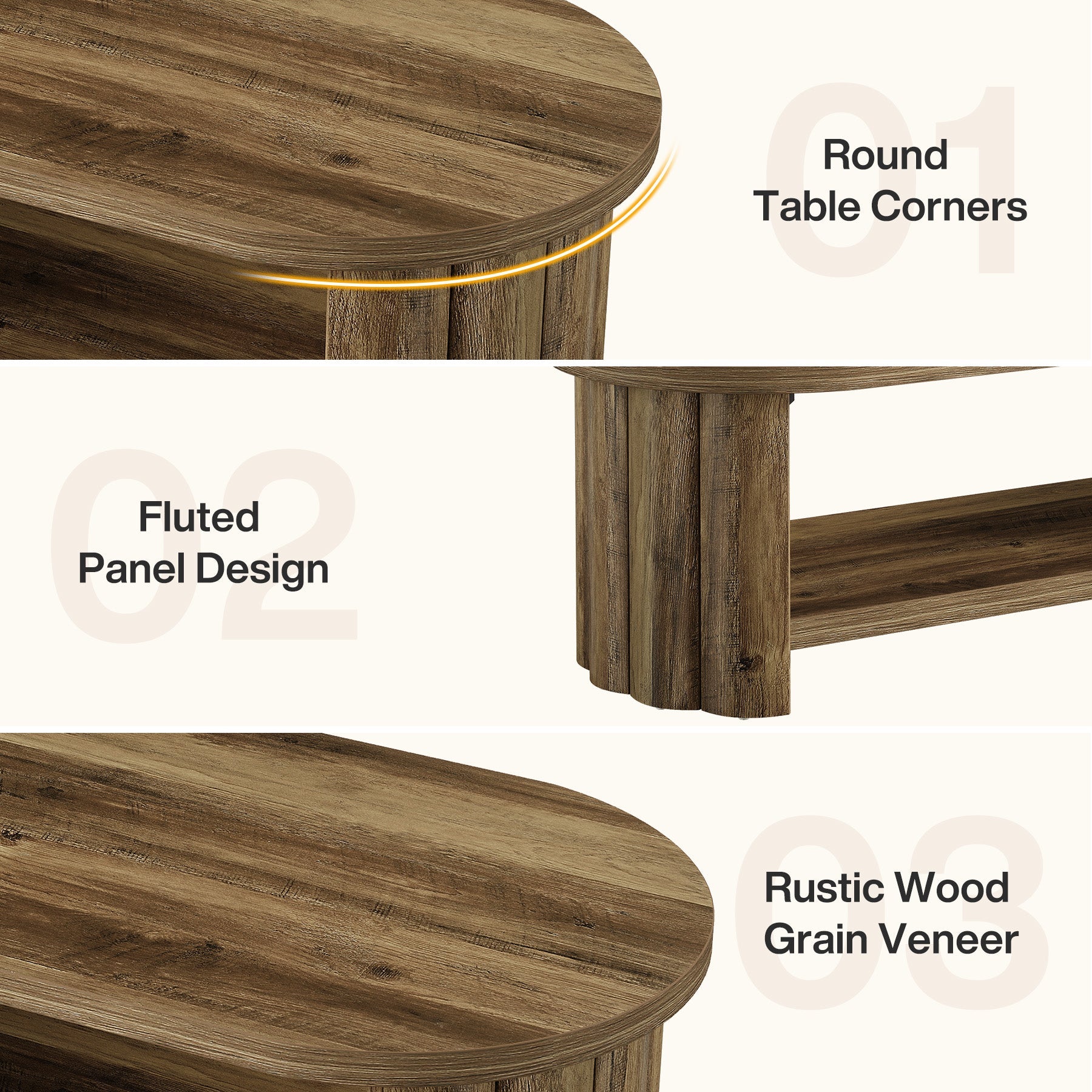Tribesigns Table basse ovale 120 cm avec compartiment de rangement, Table de salon maison de campagne avec pied rainuré