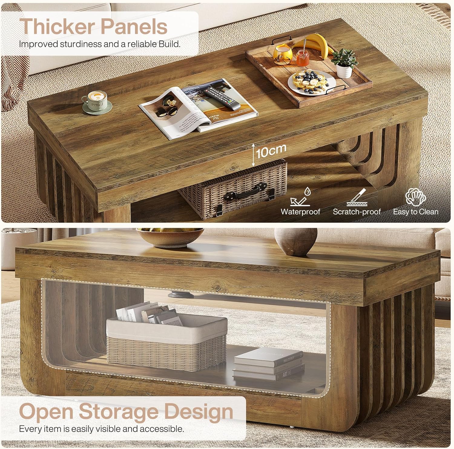 120 cm Rustikaler 2 stöckiger Couchtisch & Stauraum