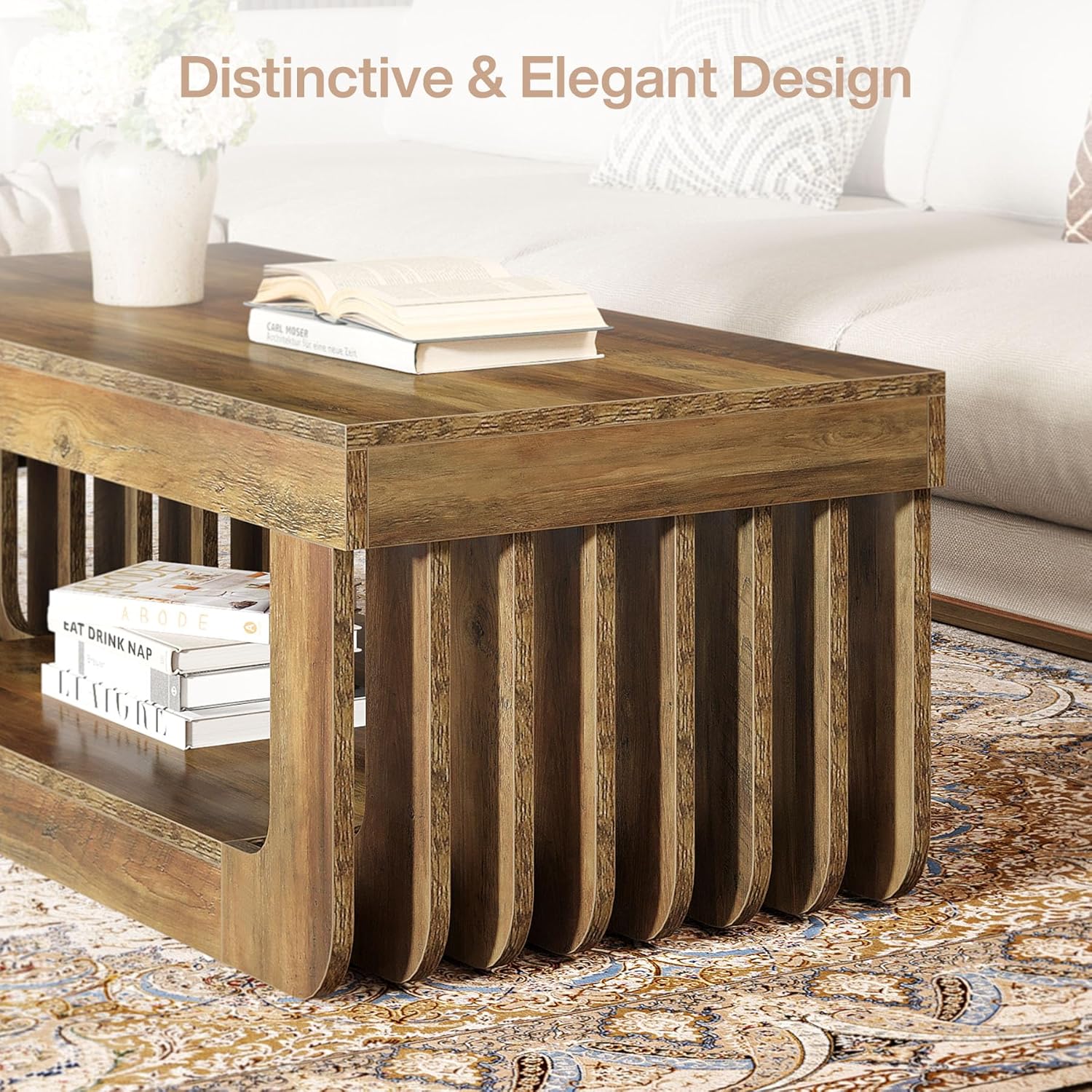 120 cm Rustikaler 2 stöckiger Couchtisch & Stauraum