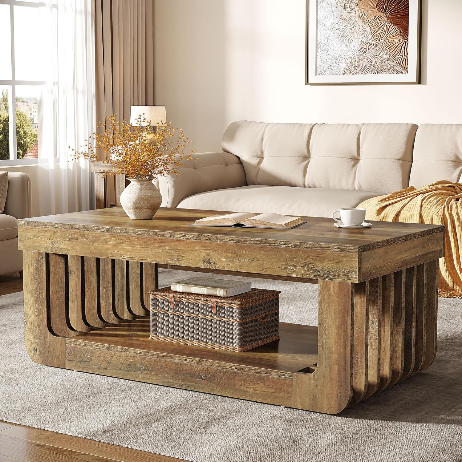 120 cm Rustikaler 2 stöckiger Couchtisch & Stauraum