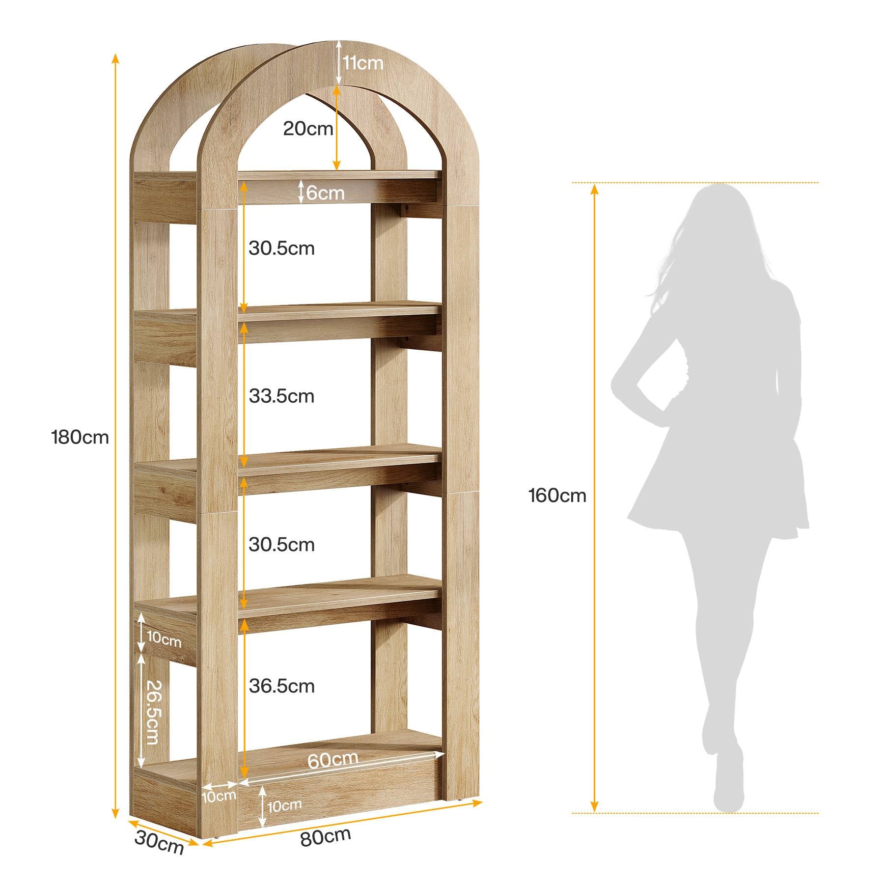 Tribesigns Bibliothèque 5 niveaux 180 cm, Bibliothèque en bois en forme d'arche