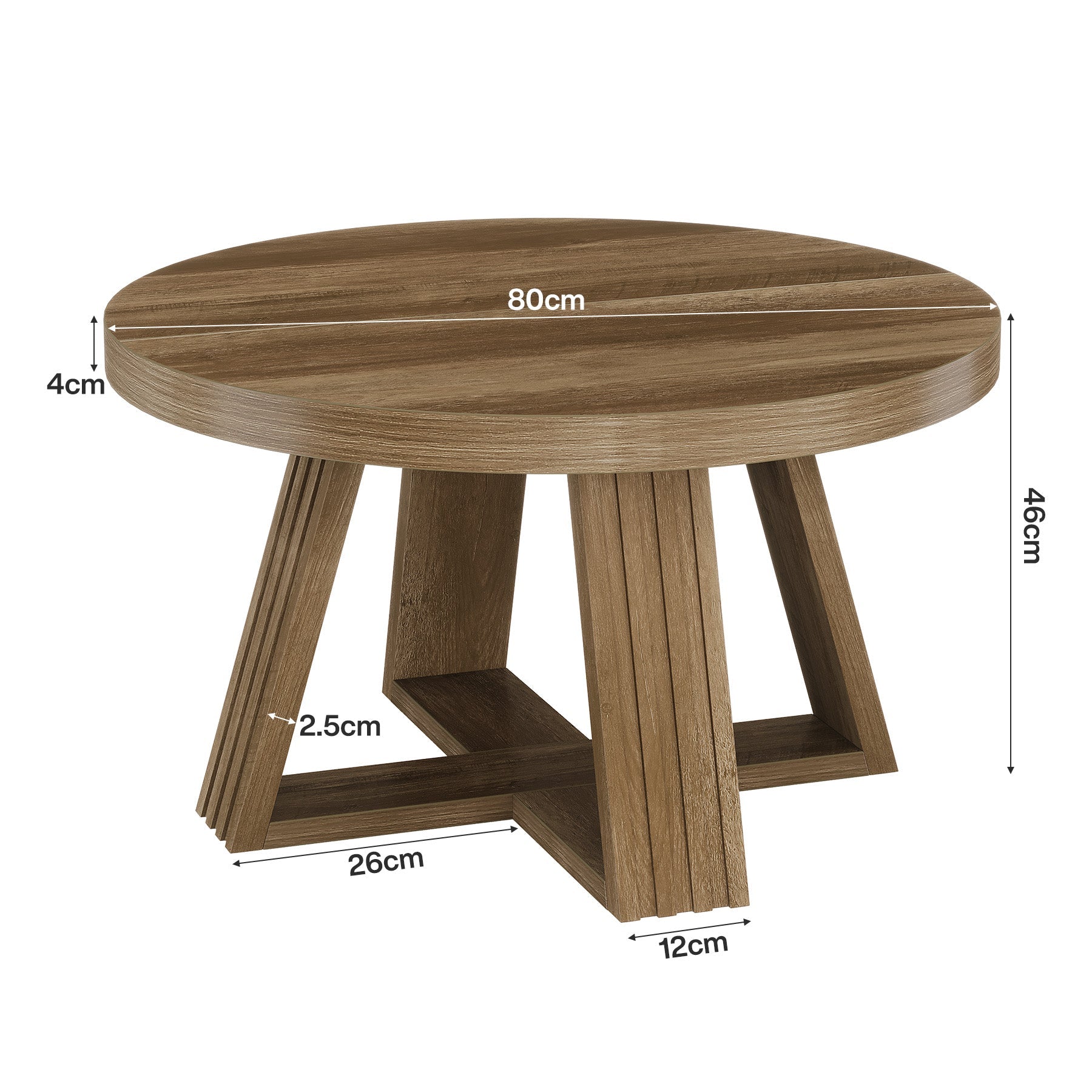 Tribesigns Table basse ronde 80 cm, Style champêtre table de salon avec motif bois et structure en croix