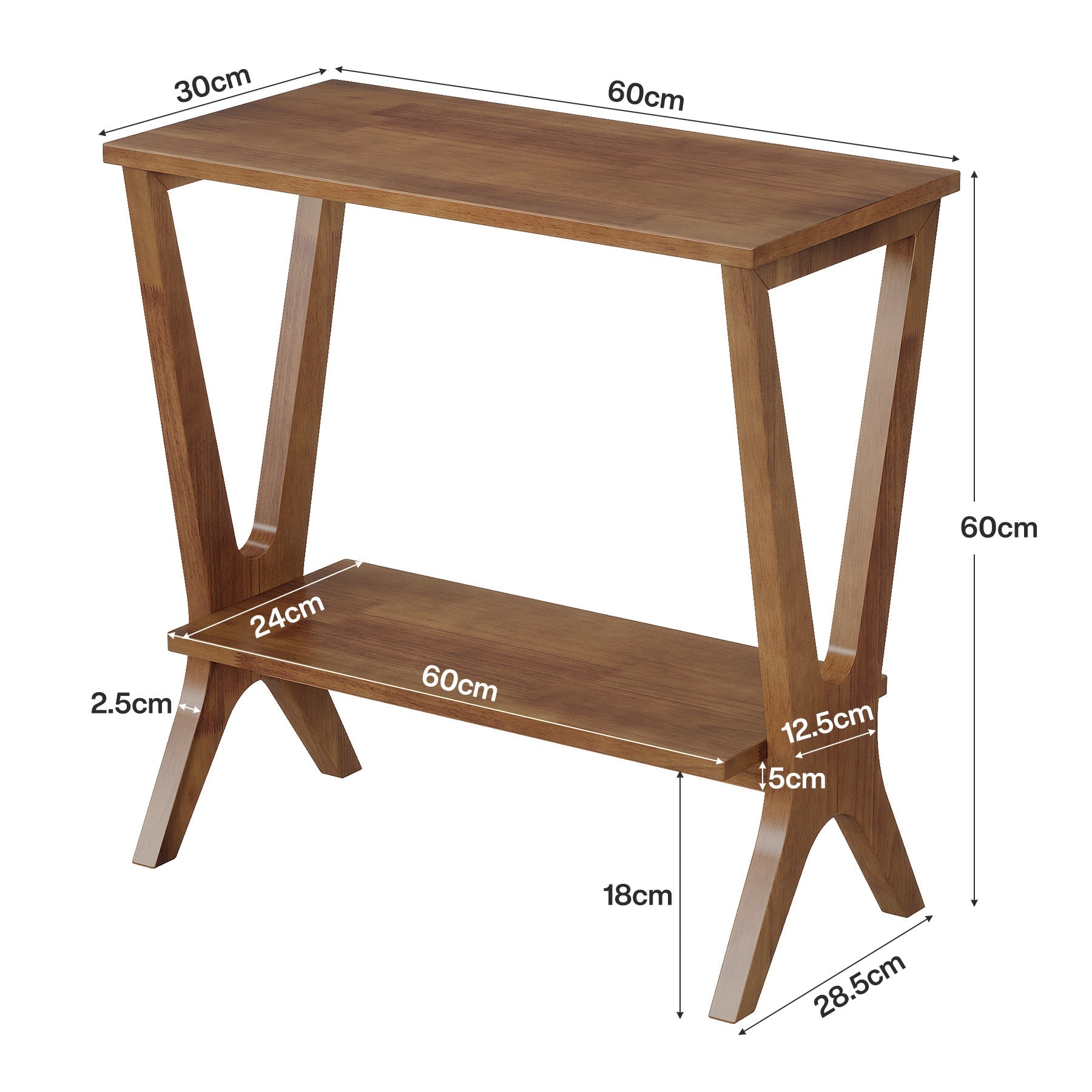 Tribesigns Table d'appoint en bois massif avec 2 étagères, Table de chevet étroite pour salon et chambre
