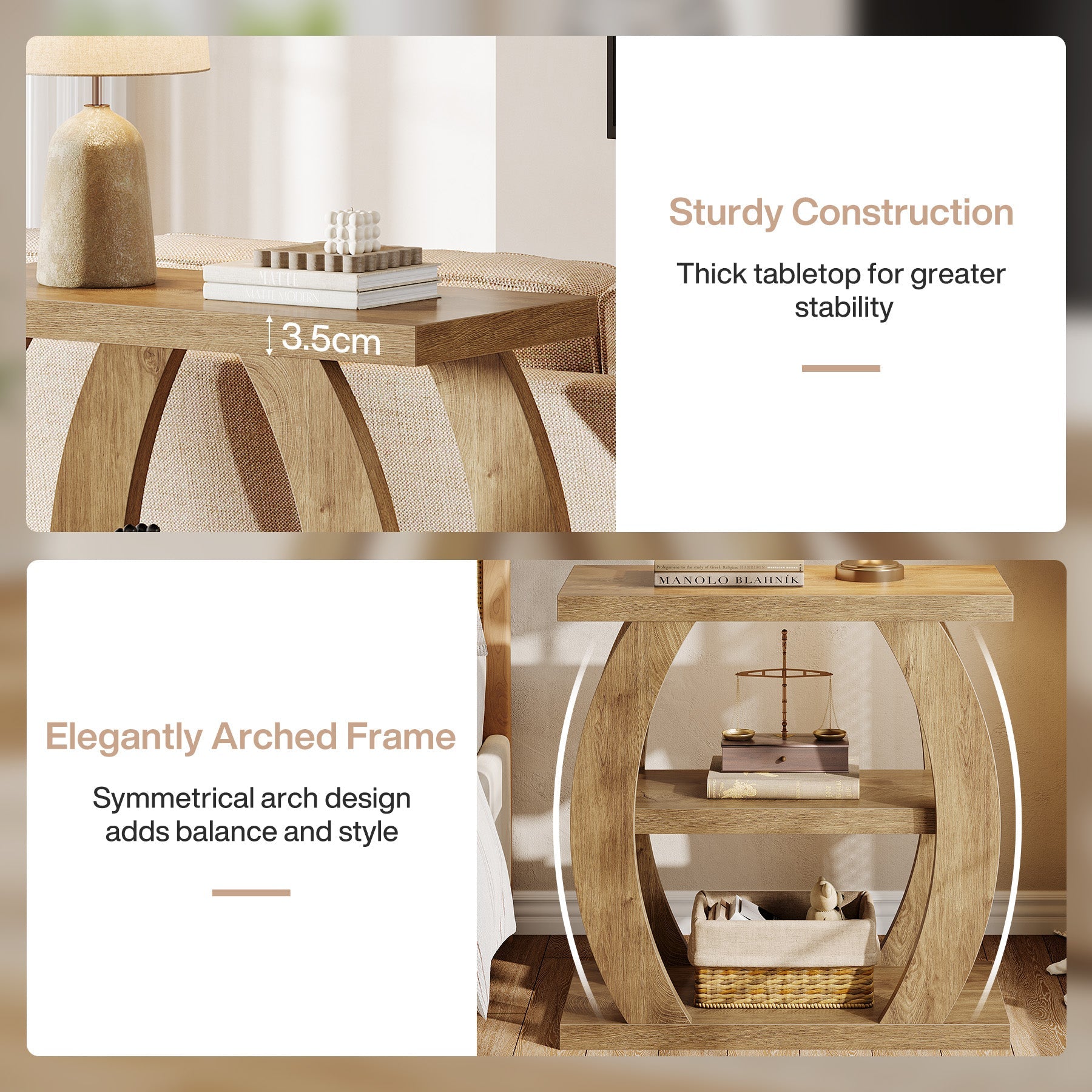 Tribesigns Table d'appoint étroite en bois à 3 niveaux, Table de chevet peu encombrante