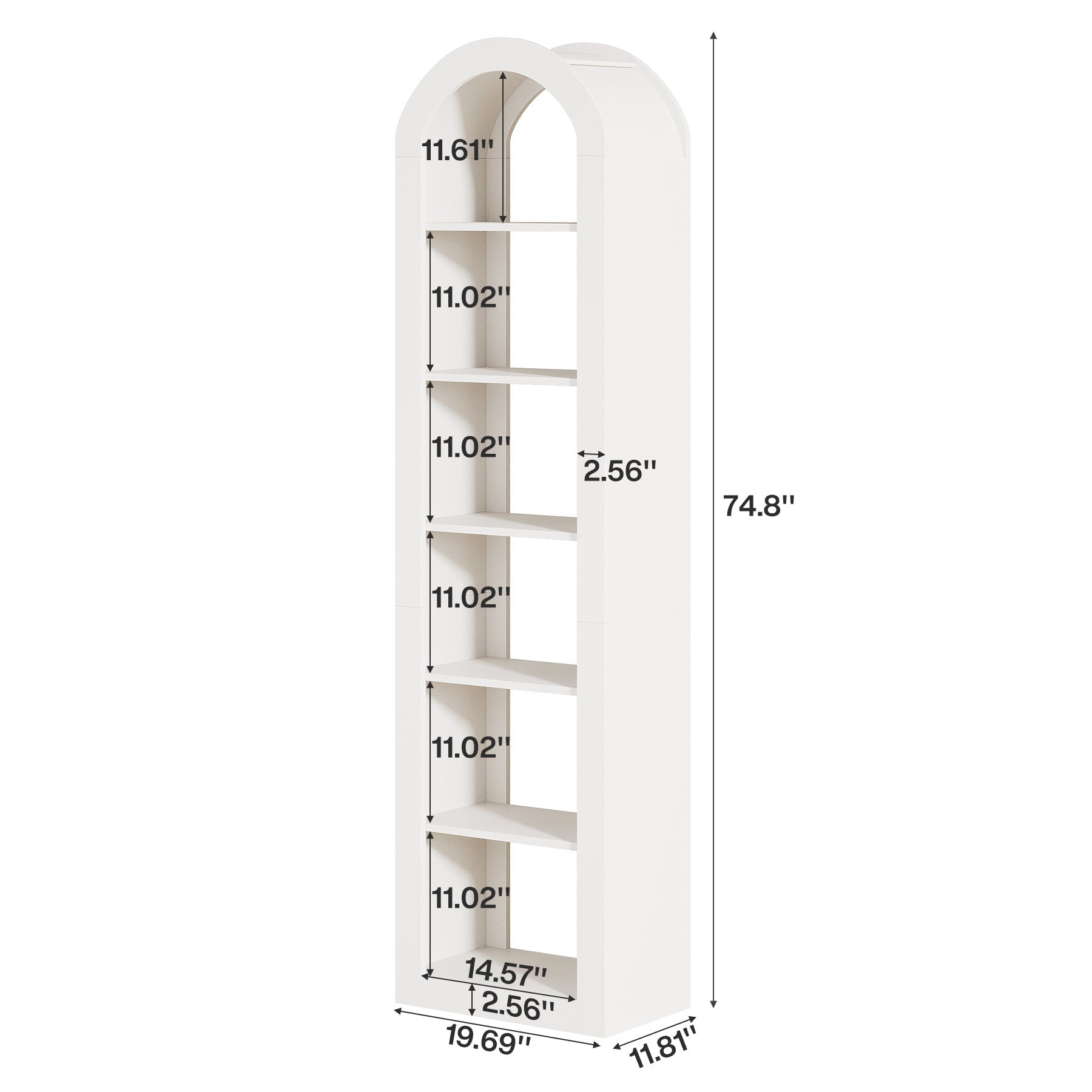 Tribesigns Bibliothèque haute de 190 cm de haut de forme arquée avec étagère étroite à 6 niveaux autoportante