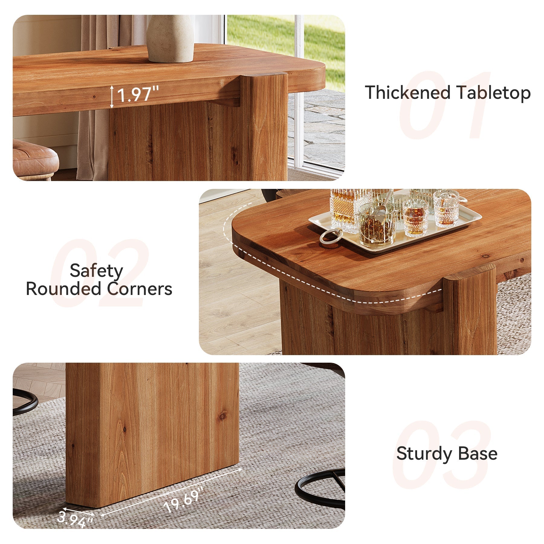 Tribesigns massief houten bartafel 160 cm, hoge tafel voor 4–6 personen, rechthoekige statafel in industriële stijl