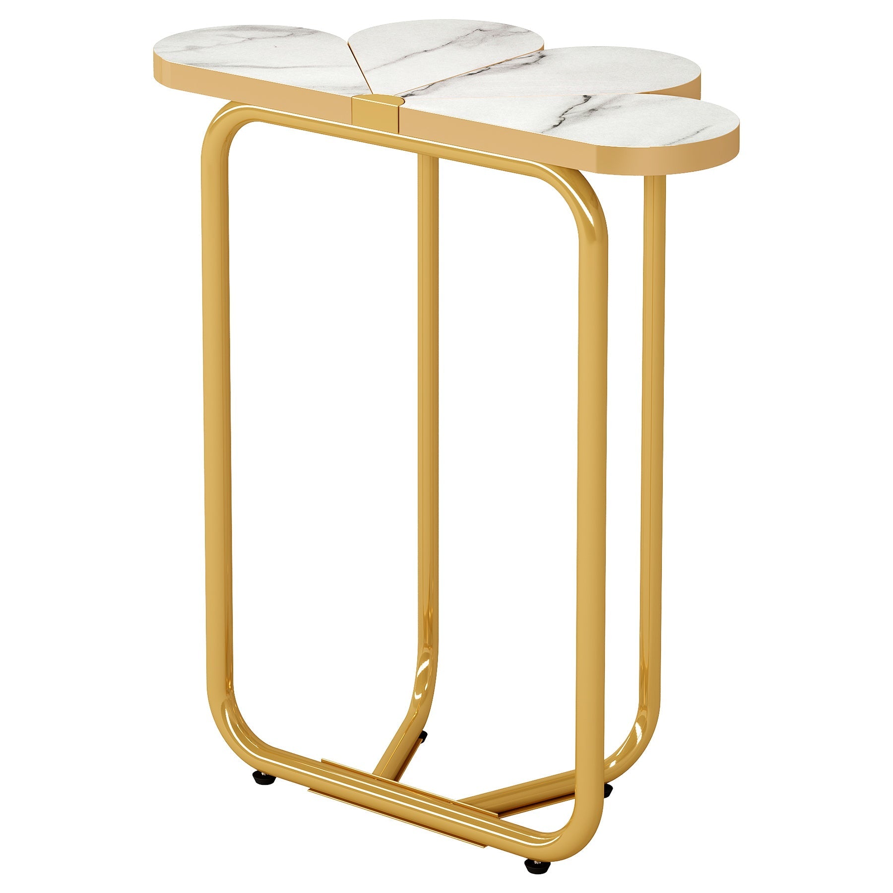 Tribesigns Table d'appoint demi-fleur, Table de chevet en faux marbre avec cadre doré