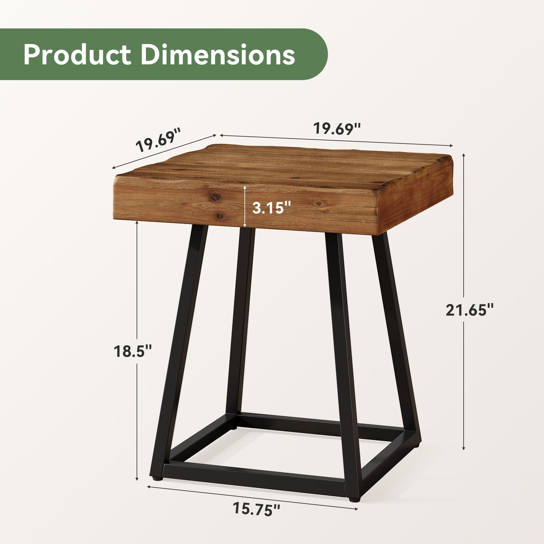 Tribesigns Table d'appoint en bois massif 50 cm, Table de chevet carrée avec piètement en métal